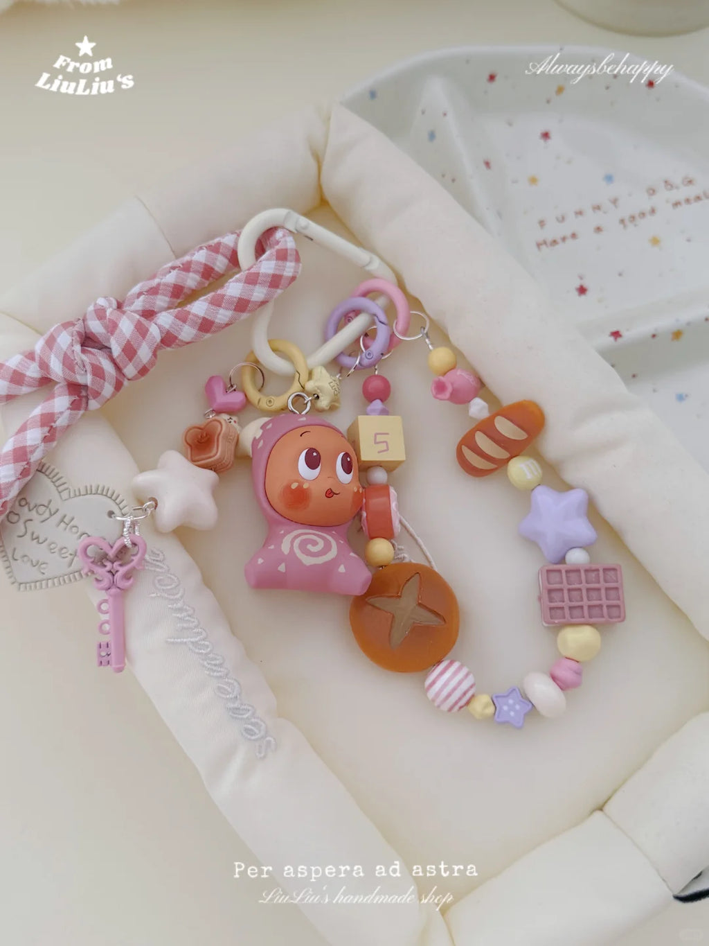 Cute Pink Doll Phone Charms — Handmade Cartoon Character Pendant Phone Accessory