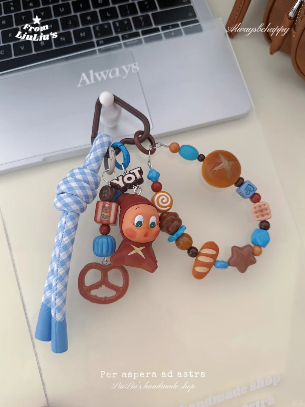 Handmade Custom Beaded Bag Charms - Baking Theme Bread Cartoon Doll Bag Charm