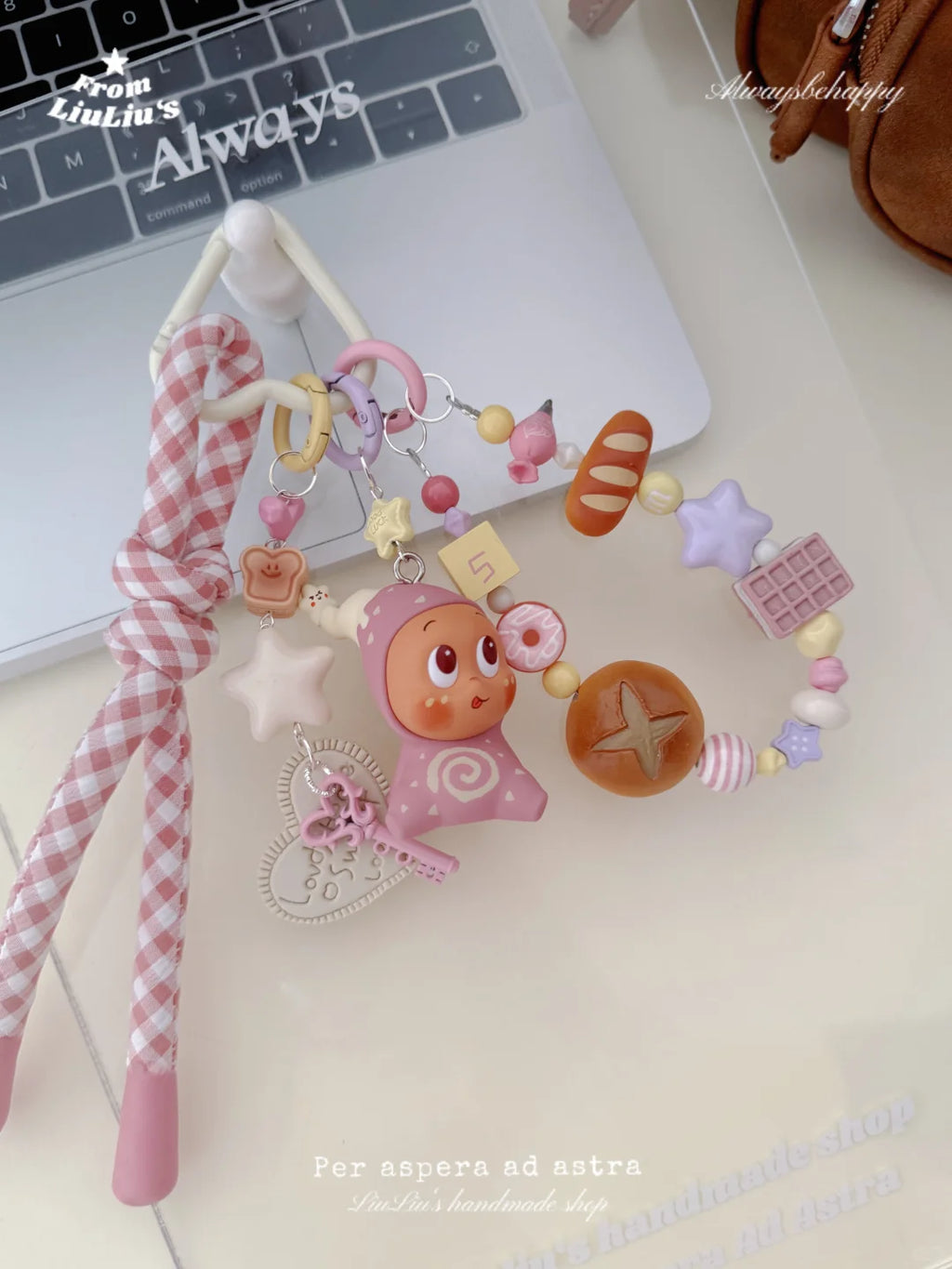 Cute Pink Doll Phone Charms — Handmade Cartoon Character Pendant Phone Accessory