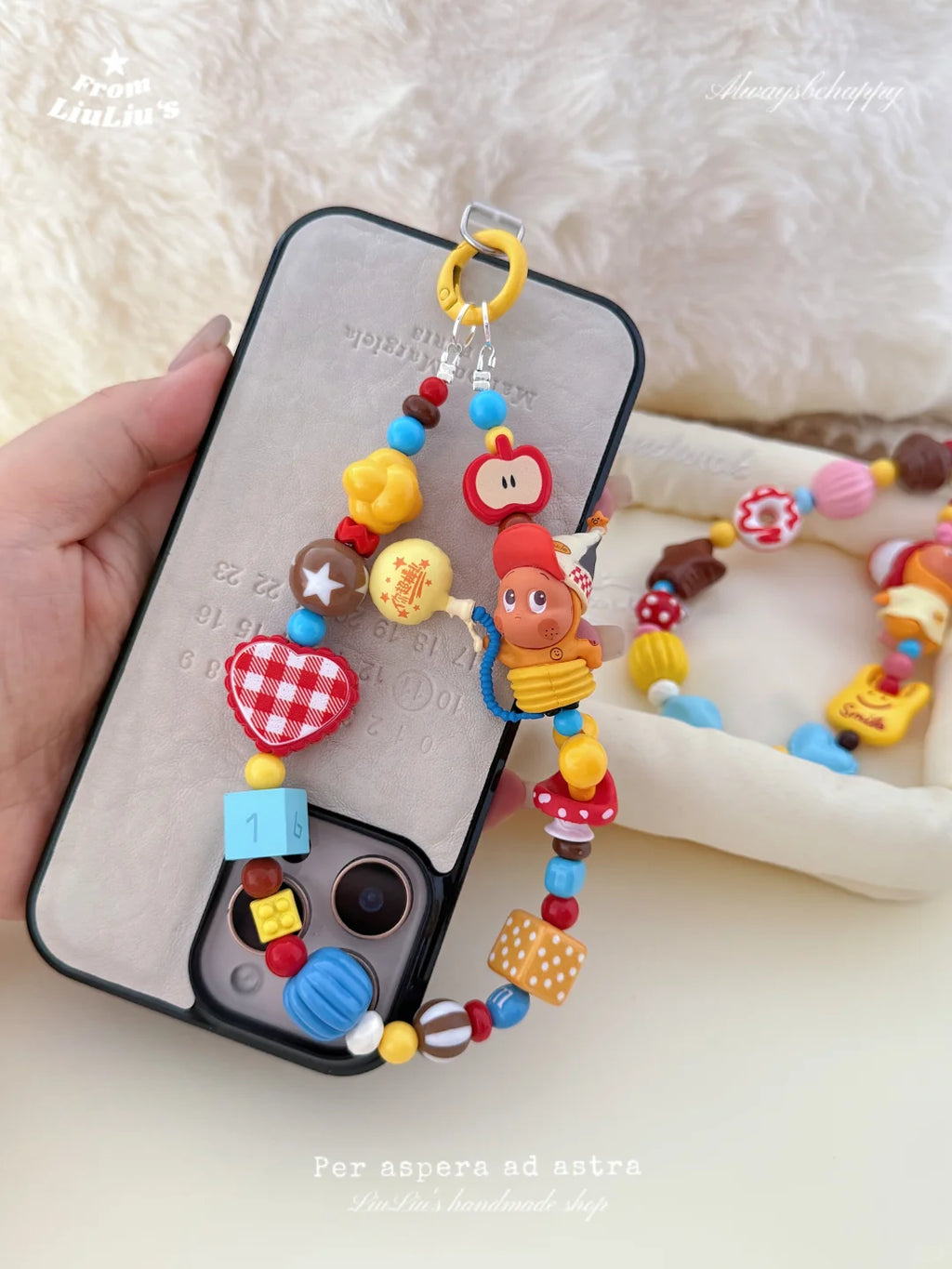 Handmade Custom Beaded Phone Charms - Dopamine-Hued Balloon Doll Theme Phone Chains & Decorative Pendants