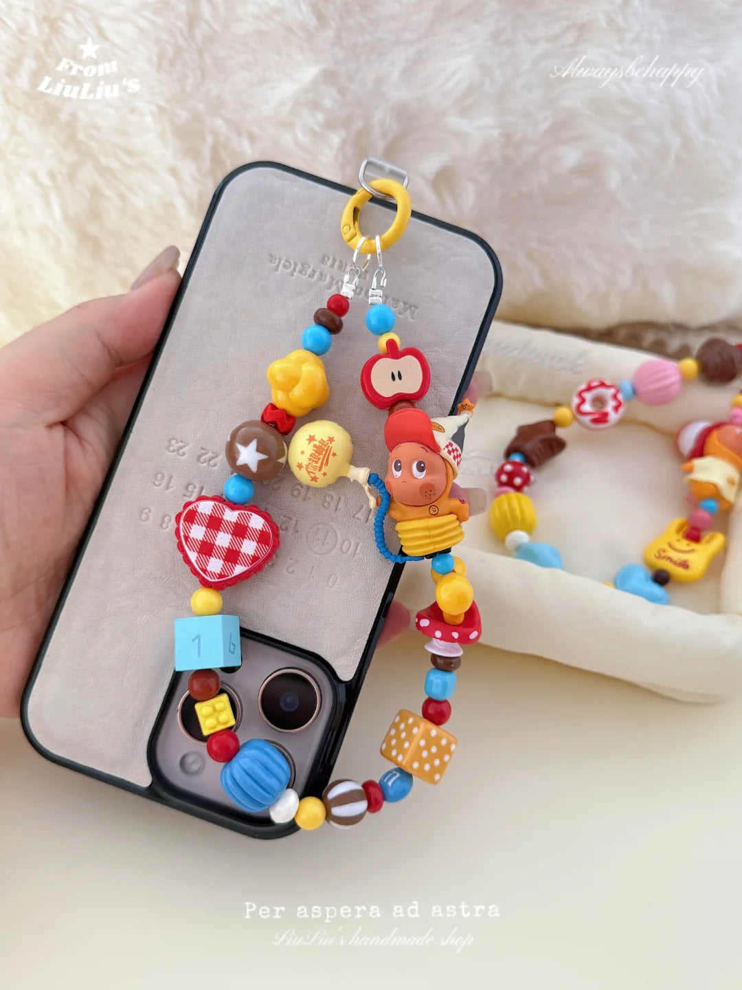 Handmade Custom Beaded Phone Charms - Dopamine-Hued Balloon Doll Theme Phone Chains & Decorative Pendants