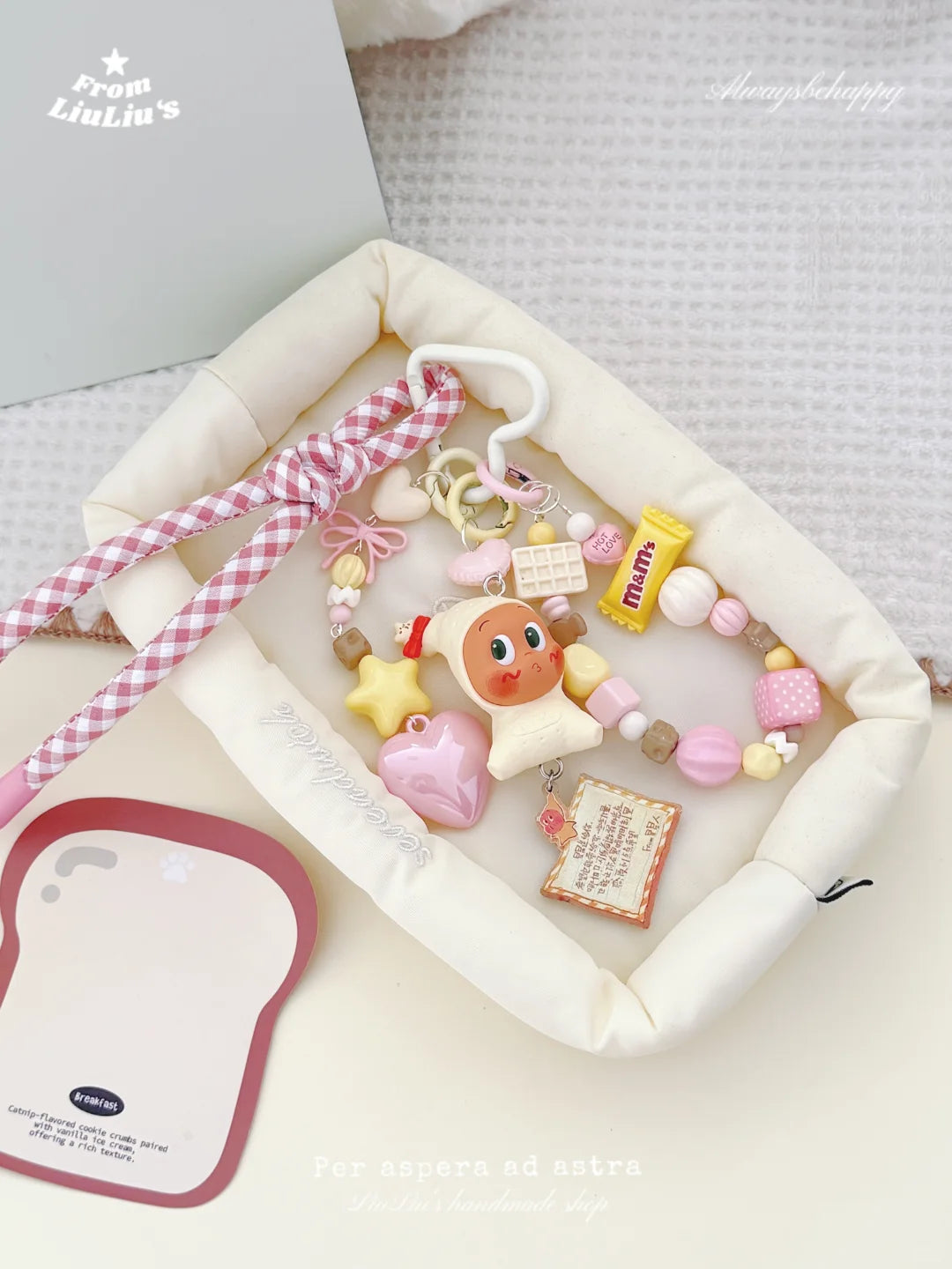 Kawaii Handmade Phone Charm Strap – Beaded Wrist Lanyard with StarMan Doll, Candy & Heart Charms