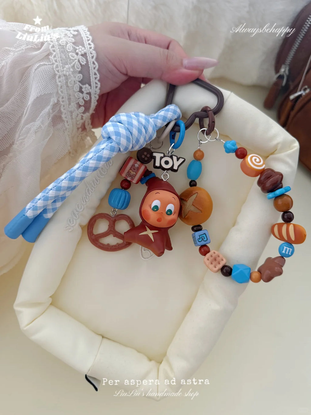 Handmade Custom Beaded Bag Charms - Baking Theme Bread Cartoon Doll Bag Charm