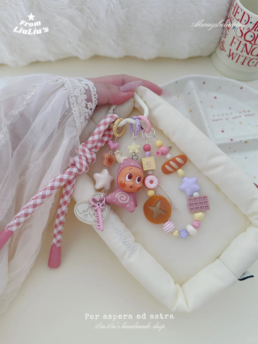 Cute Pink Doll Phone Charms — Handmade Cartoon Character Pendant Phone Accessory