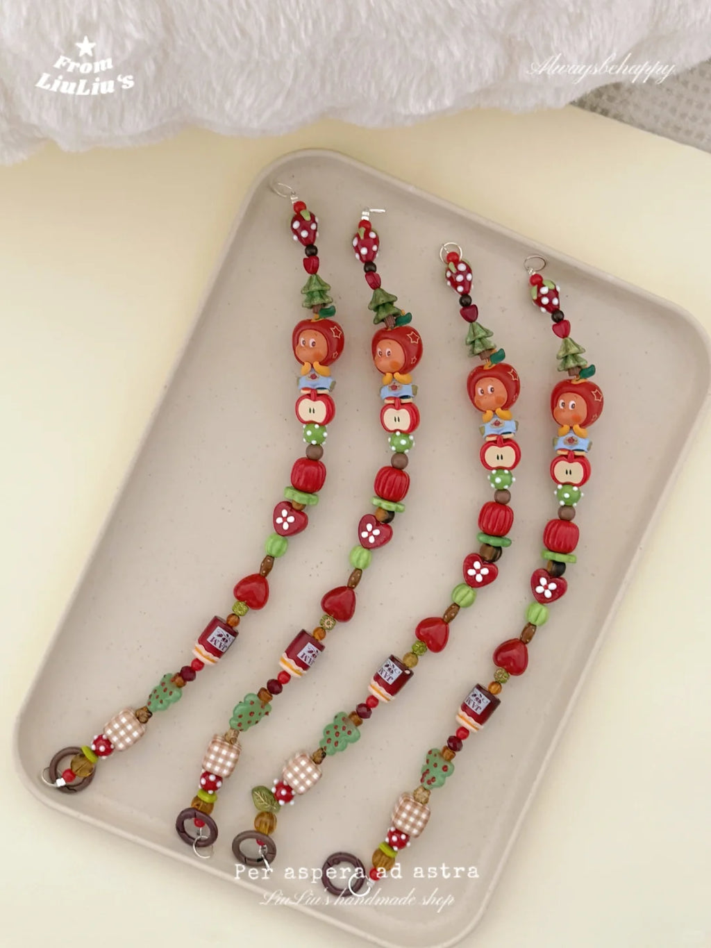 Handmade Custom diy Beaded Phone Strap Pendant - Cartoon-Style Doll Red-tone Phone Chain