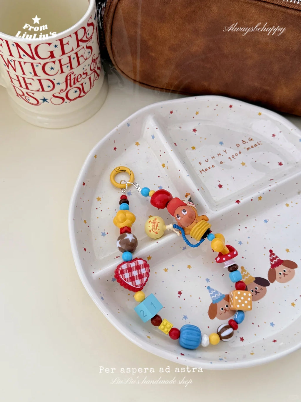 Handmade Custom Beaded Phone Charms - Dopamine-Hued Balloon Doll Theme Phone Chains & Decorative Pendants