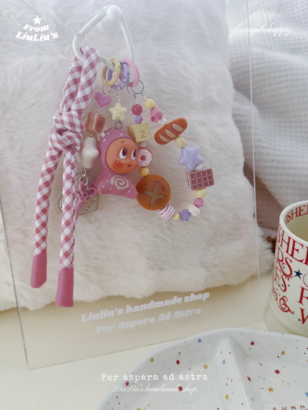 Cute Pink Doll Phone Charms — Handmade Cartoon Character Pendant Phone Accessory