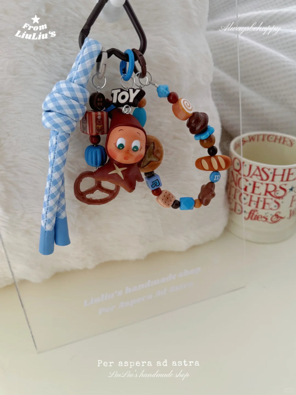 Handmade Custom Beaded Bag Charms - Baking Theme Bread Cartoon Doll Bag Charm