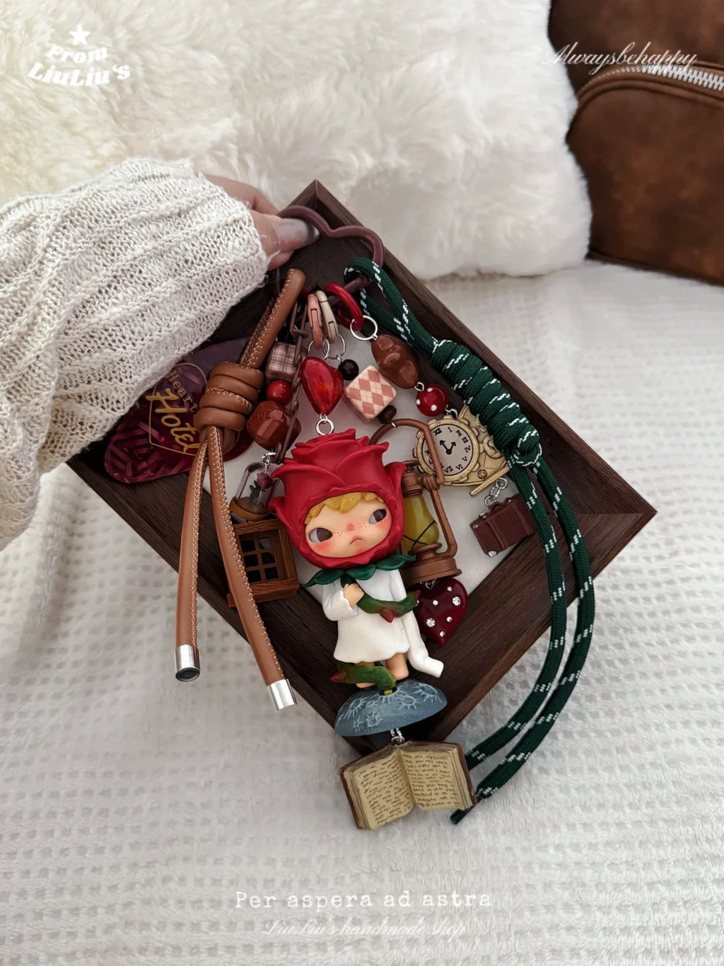 Handmade Bag Charm with Rose Girl Figurine & Book Pendant – DIY Keychain & Phone Strap