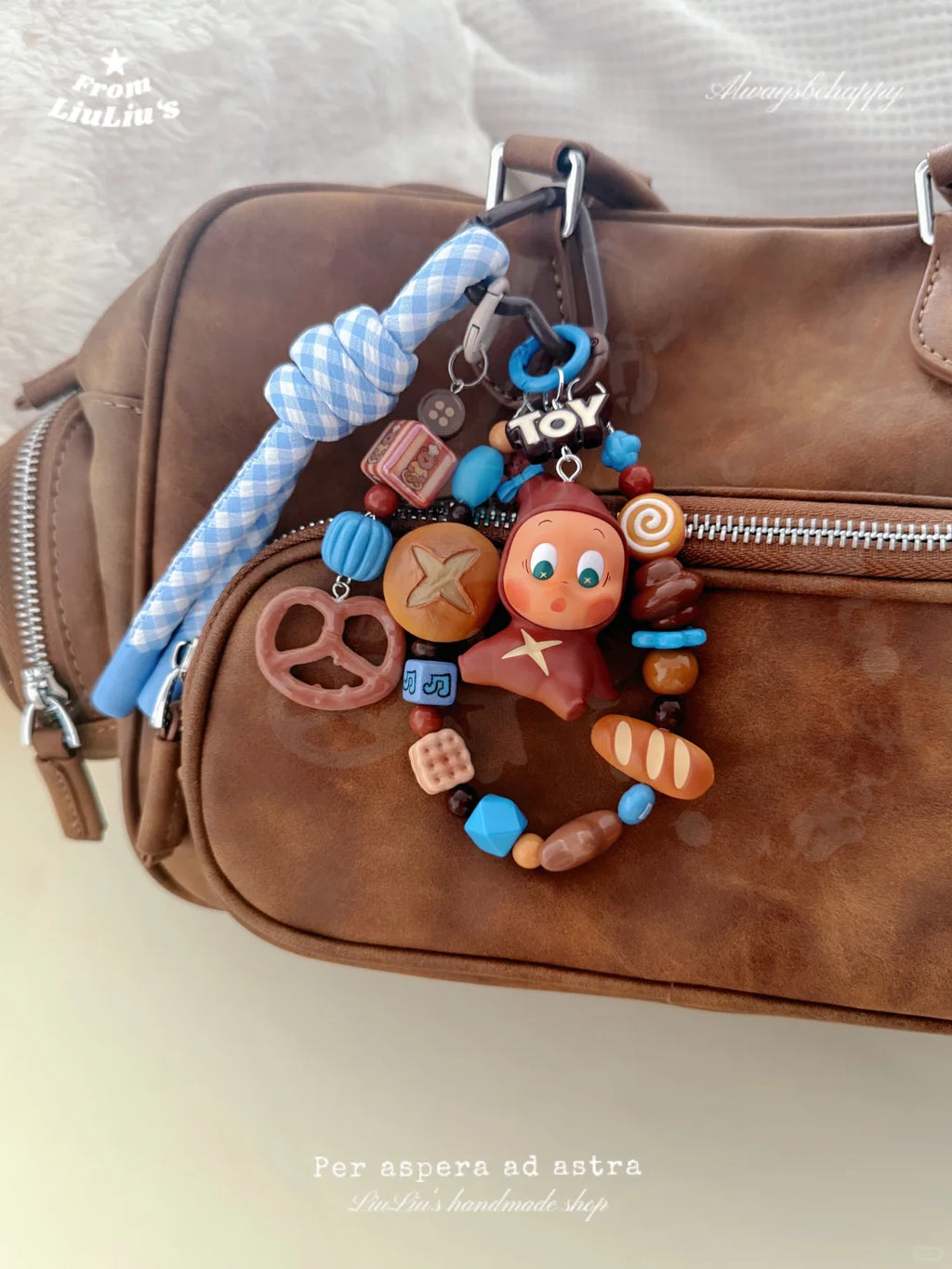 Handmade Custom Beaded Bag Charms - Baking Theme Bread Cartoon Doll Bag Charm