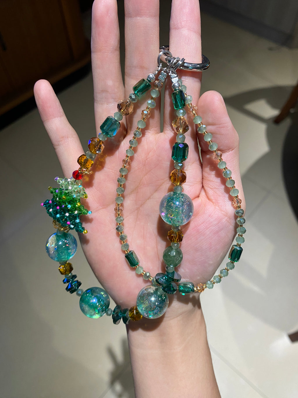 Christmas Limited Edition Beaded Phone Charm — Handcrafted Beaded Phone Chain with Icy Christmas Tree Theme