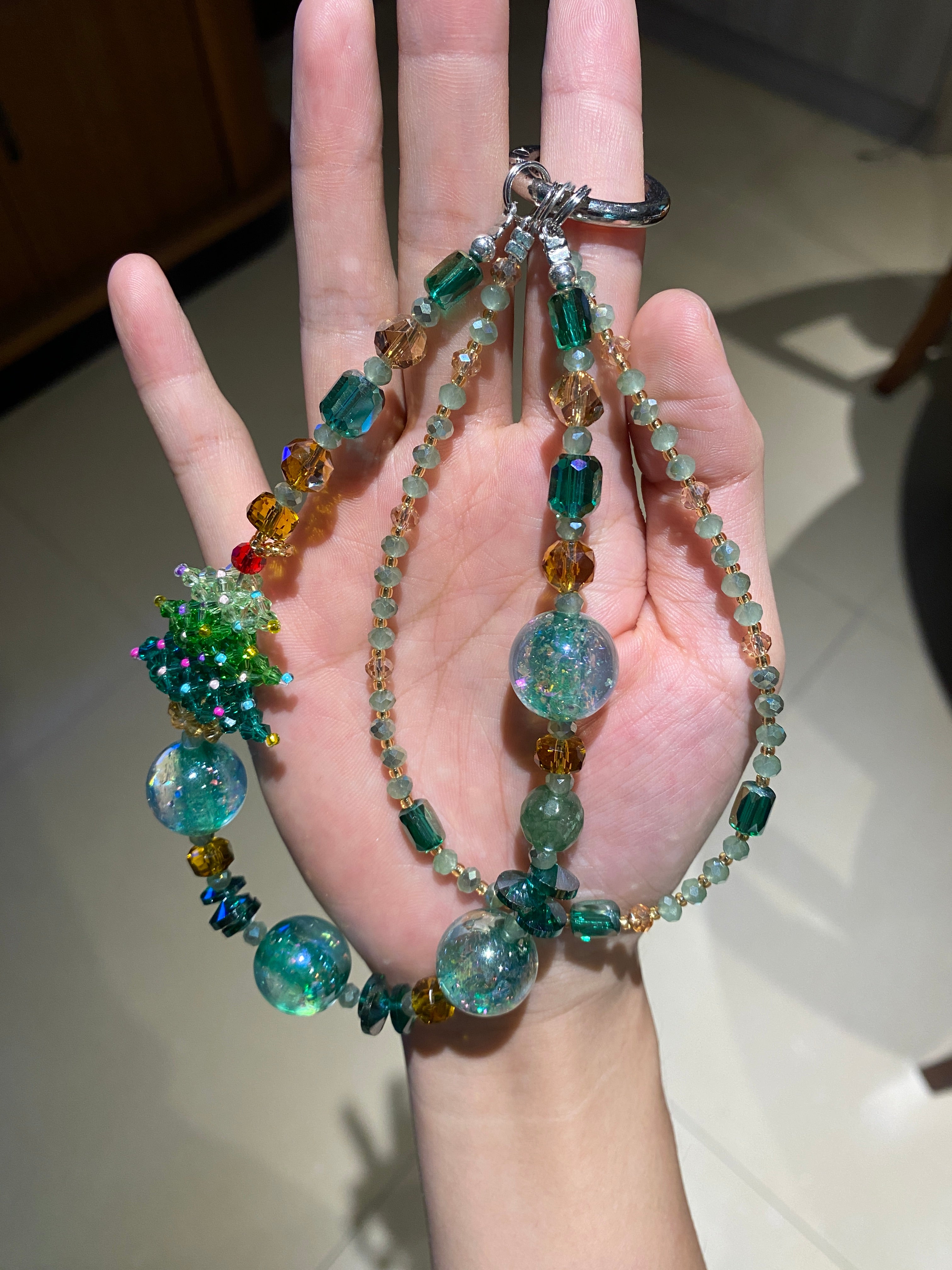 Christmas Limited Edition Beaded Phone Charm — Handcrafted Beaded Phone Chain with Icy Christmas Tree Theme