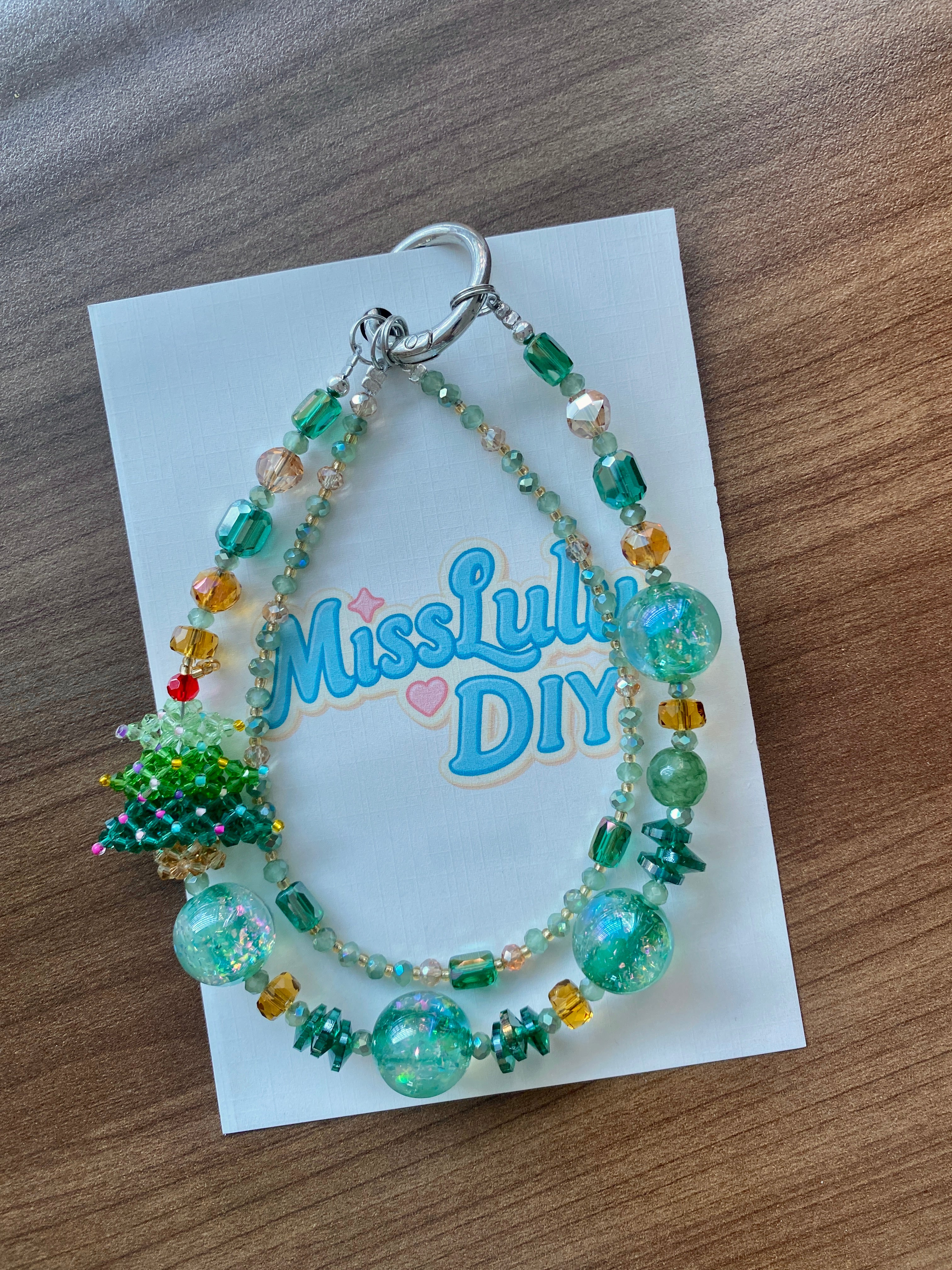 Christmas Limited Edition Beaded Phone Charm — Handcrafted Beaded Phone Chain with Icy Christmas Tree Theme