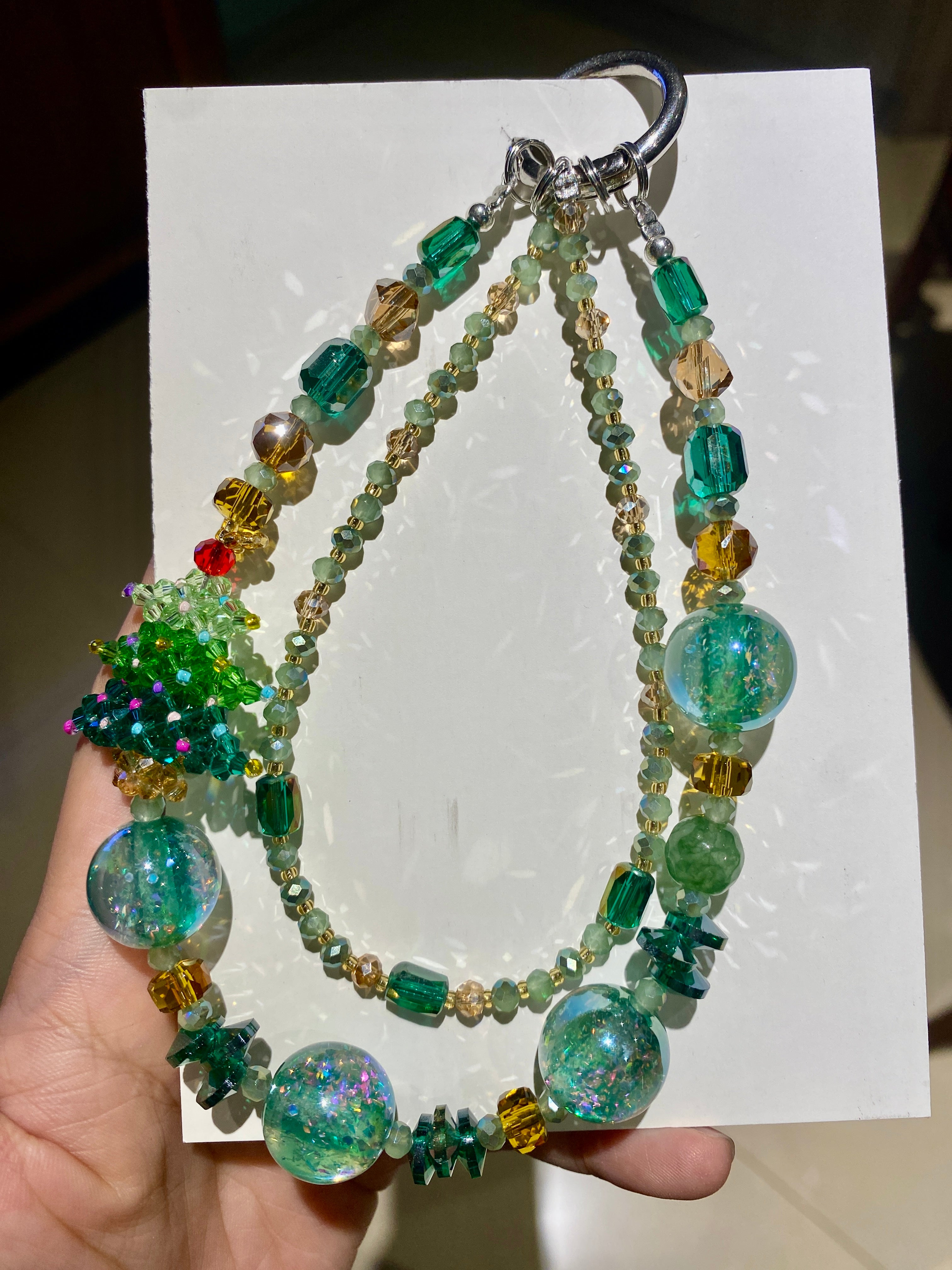 Christmas Limited Edition Beaded Phone Charm — Handcrafted Beaded Phone Chain with Icy Christmas Tree Theme