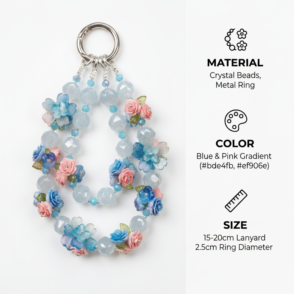 Handmade Macaron-Colored Flower Phone Charm | Light Blue Resin Rose & Ethereal-Style Strap