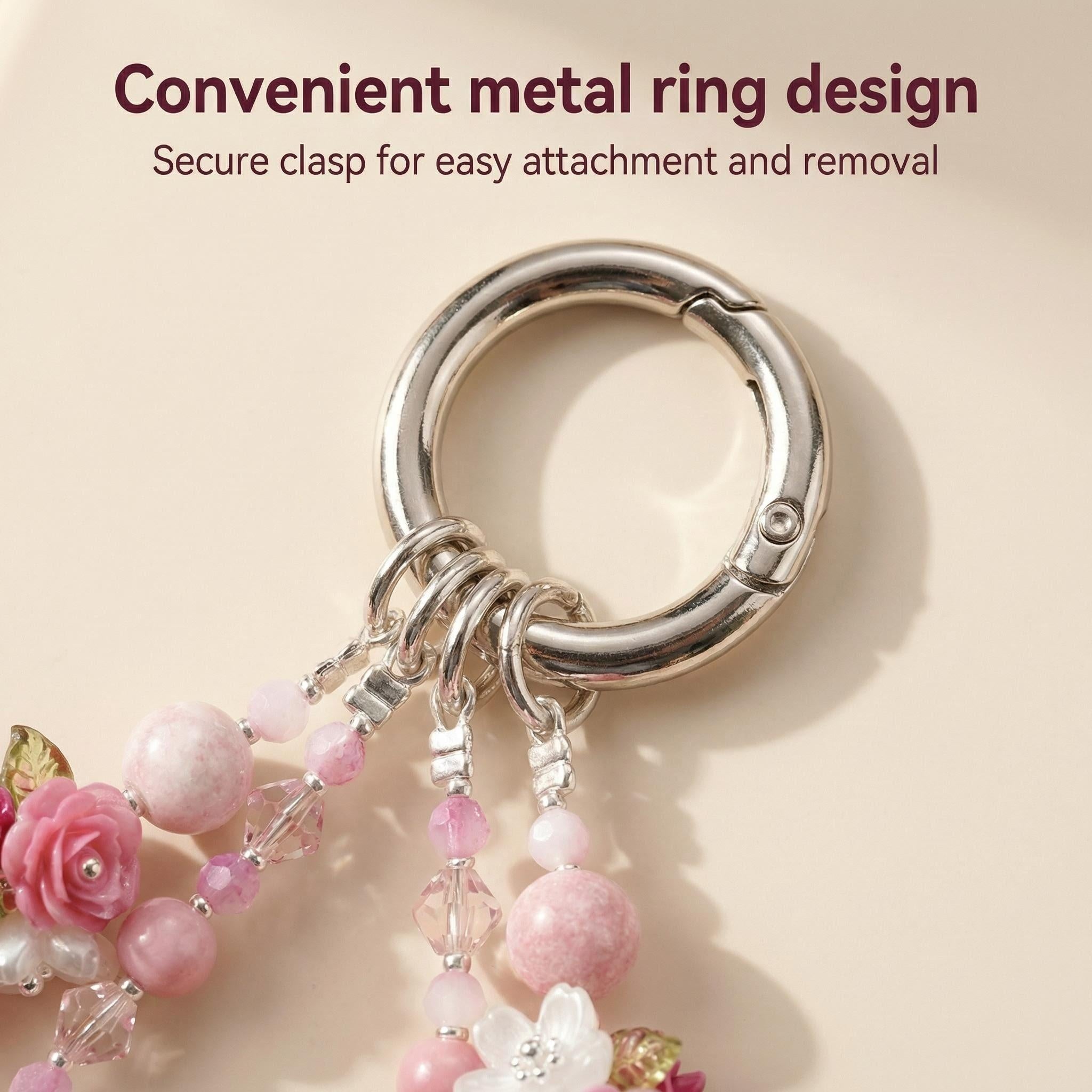 Handmade Pink Rose Phone Charm | Coquette Floral Beaded Strap