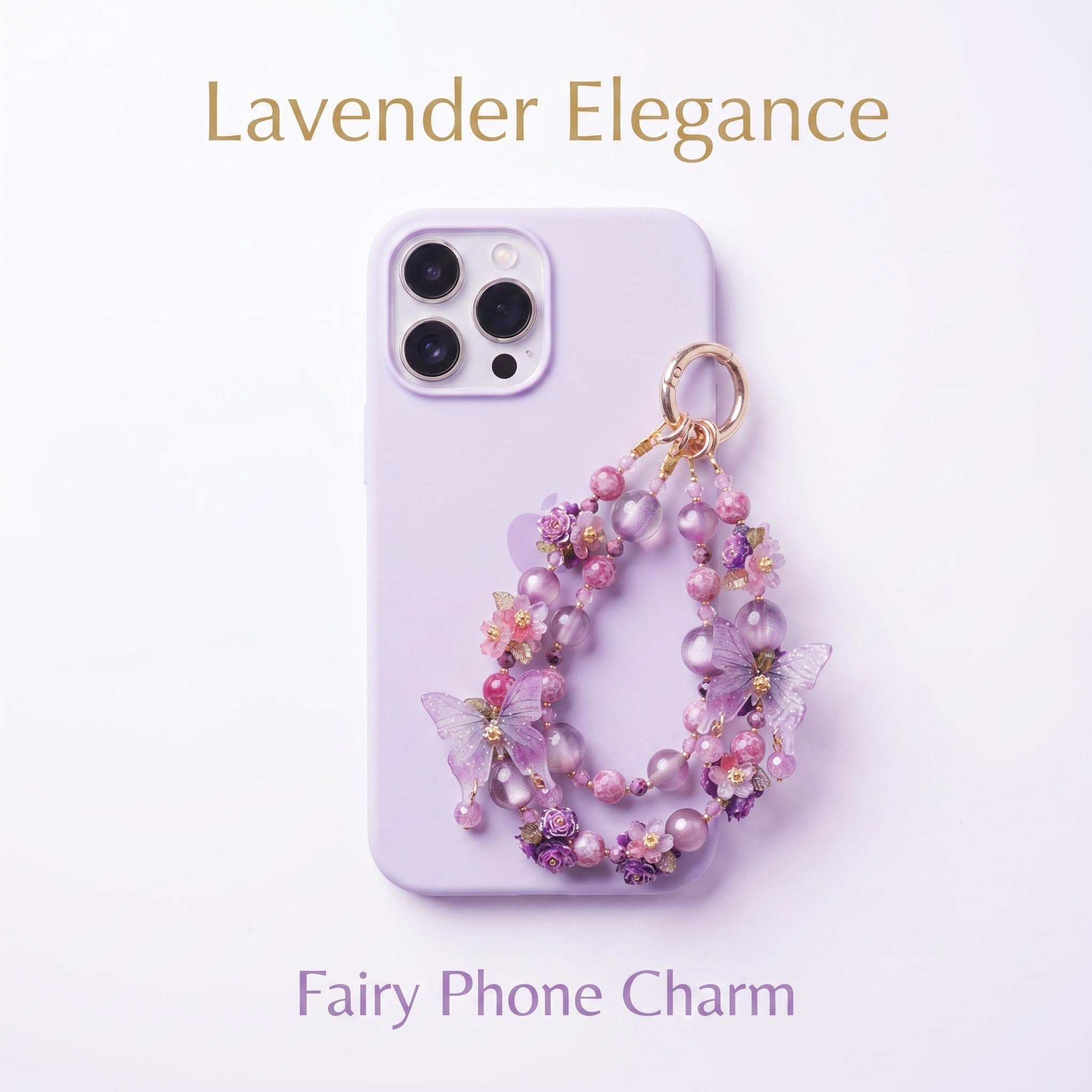 Handmade Purple Butterfly Phone Charm | Fairycore Floral Beaded Strap
