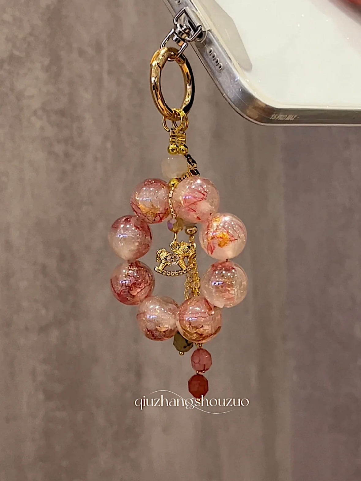 Luxury Pink Resin Phone Charm - Gold Flake Sakura Beads | Fairycore Aesthetic Phone Strap