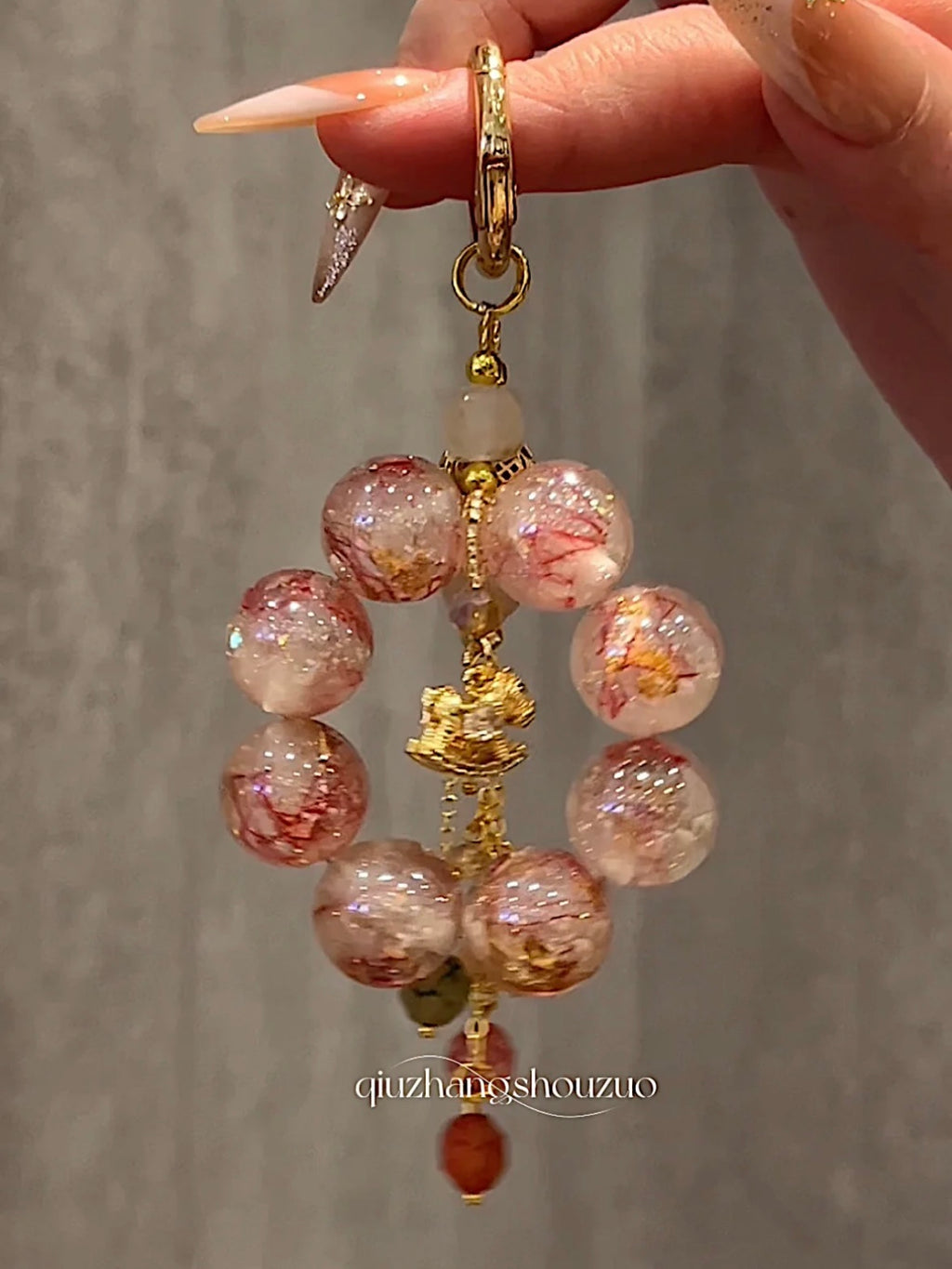 Luxury Pink Resin Phone Charm - Gold Flake Sakura Beads | Fairycore Aesthetic Phone Strap