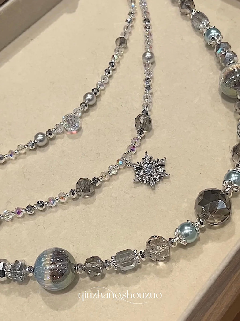 "Frozen Tears" Multi-Strand Charm Layered Charm｜Silver Snowflake & Crystal Beads | Wintercore Aesthetic