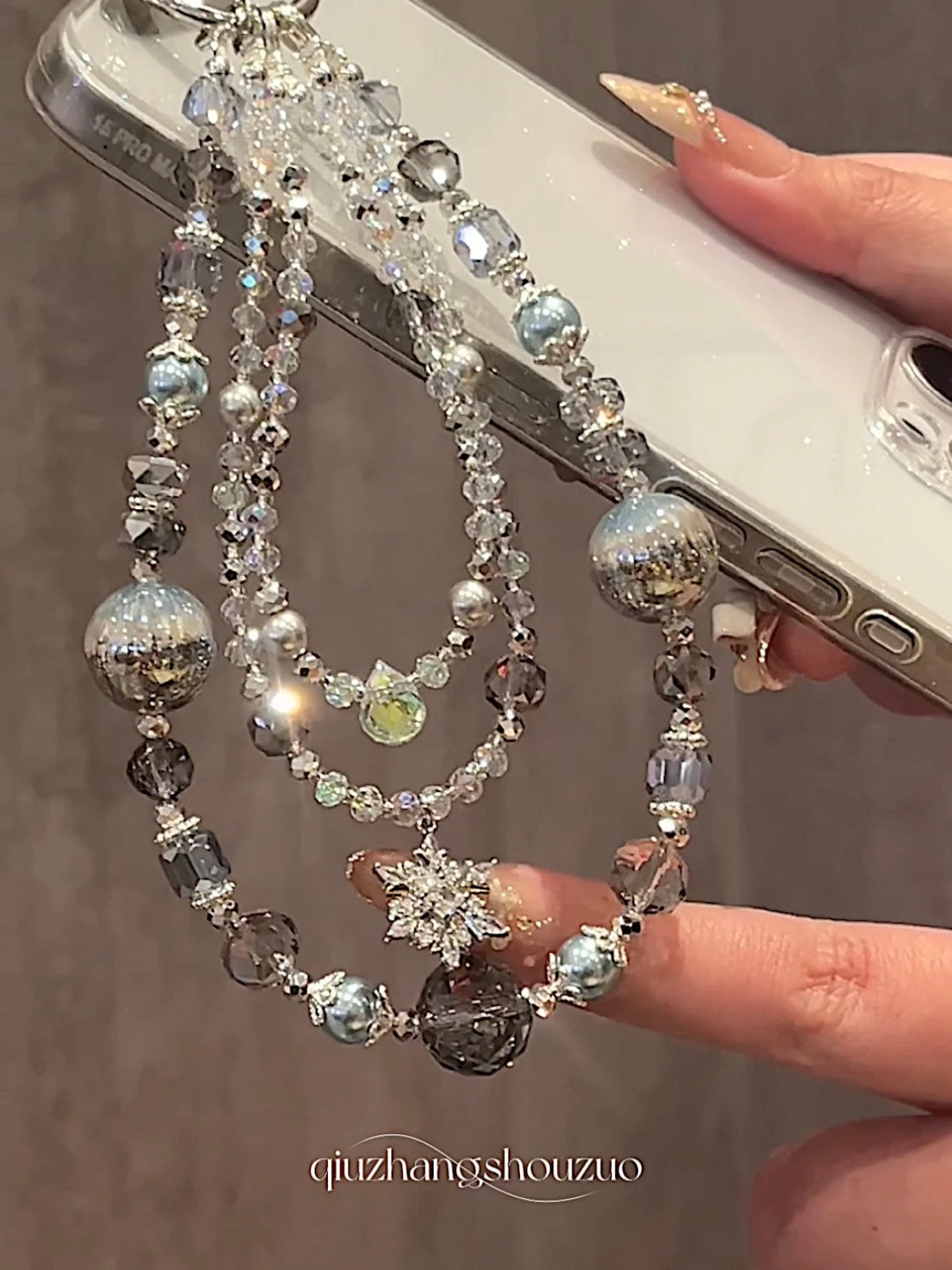 "Frozen Tears" Multi-Strand Charm Layered Charm｜Silver Snowflake & Crystal Beads | Wintercore Aesthetic