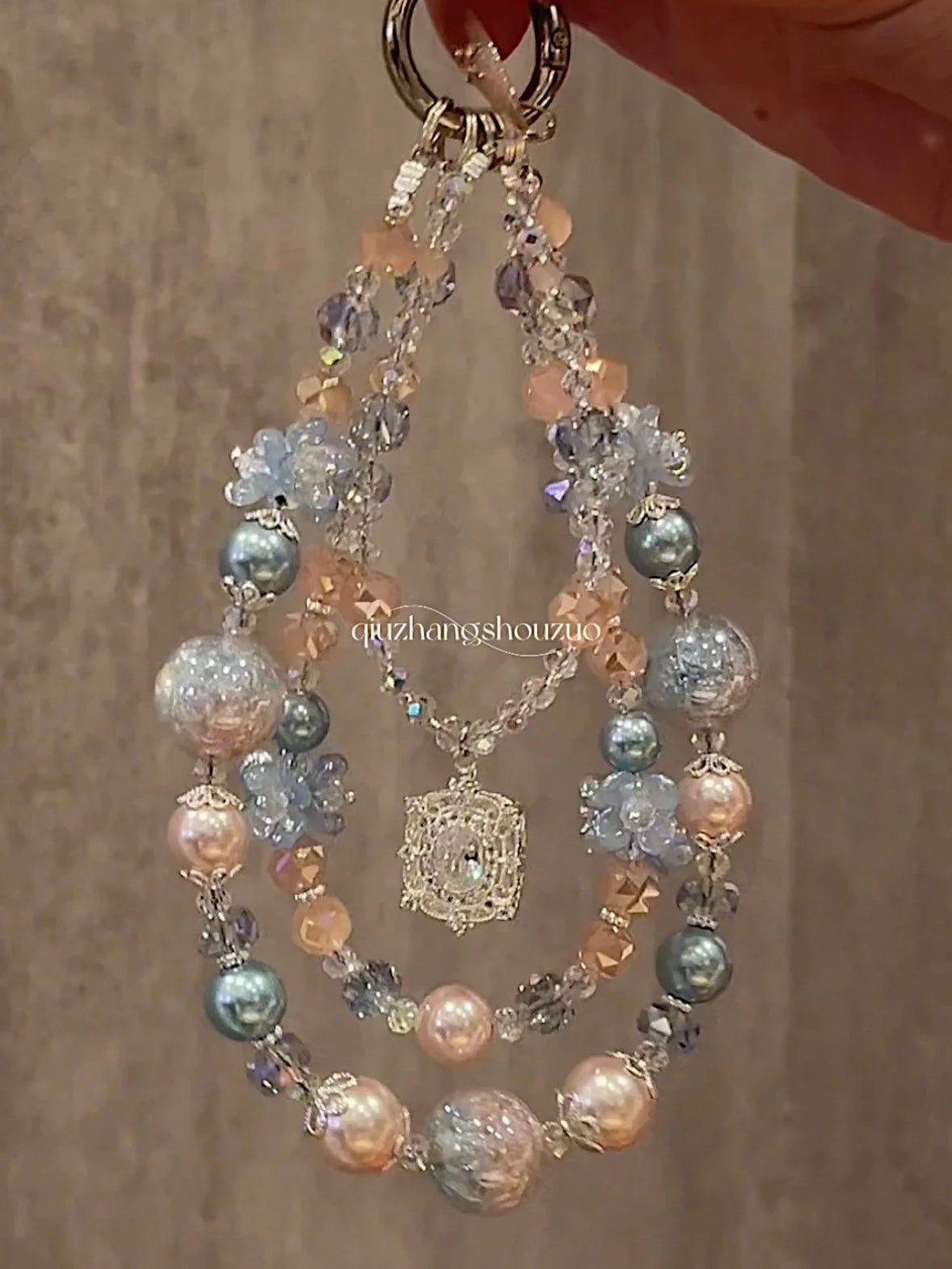 The "Mermaid's Daydream" Bag Charm - Pastel Blue & Pink Flower Beads | Soft Girl Aesthetic Coquette Gift