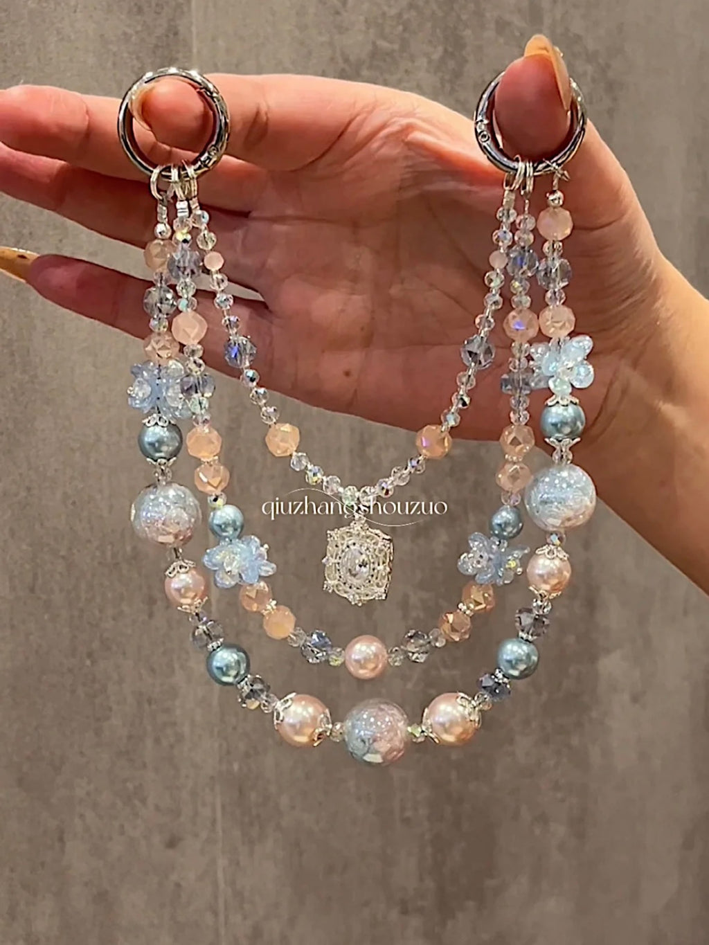 The "Mermaid's Daydream" Bag Charm - Pastel Blue & Pink Flower Beads | Soft Girl Aesthetic Coquette Gift