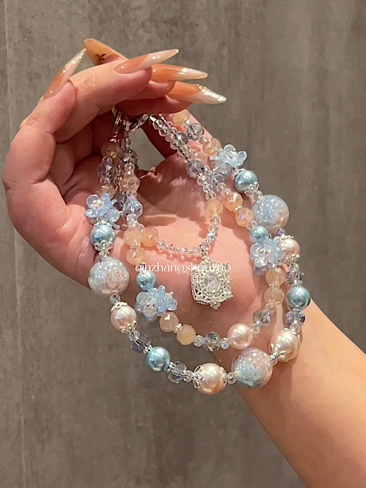 The "Mermaid's Daydream" Bag Charm - Pastel Blue & Pink Flower Beads | Soft Girl Aesthetic Coquette Gift