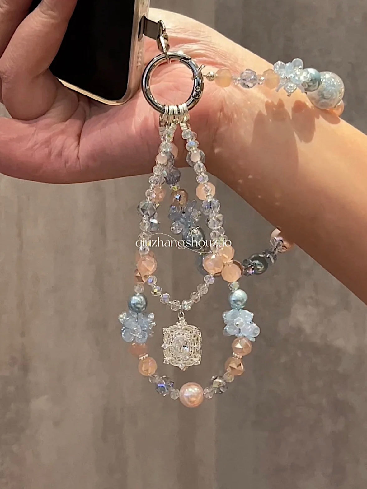 The "Mermaid's Daydream" Bag Charm - Pastel Blue & Pink Flower Beads | Soft Girl Aesthetic Coquette Gift