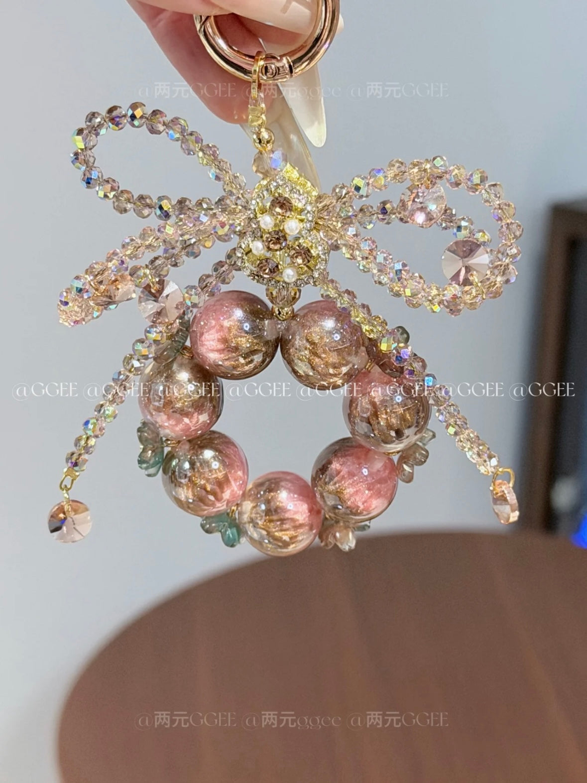 The "Ballet Girl" Crystal Bow Charm - Rose Gold & Vintage Pink Beads | Balletcore Aesthetic