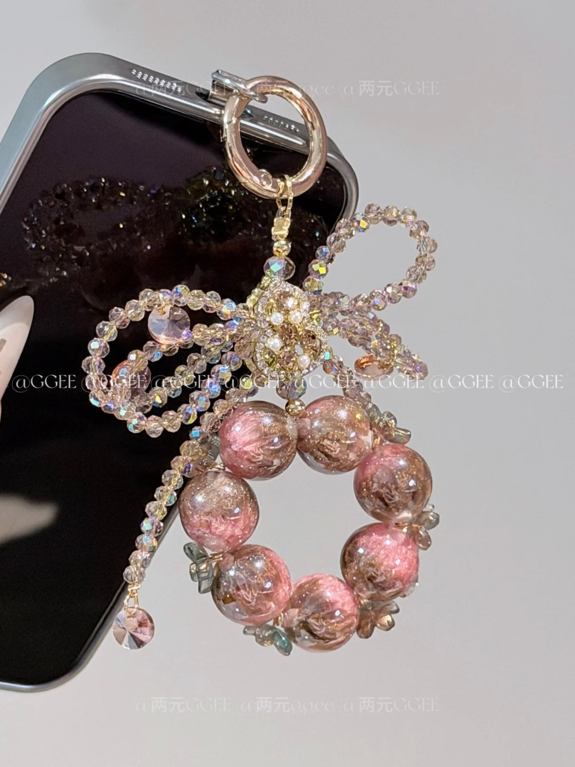 The "Ballet Girl" Crystal Bow Charm - Rose Gold & Vintage Pink Beads | Balletcore Aesthetic
