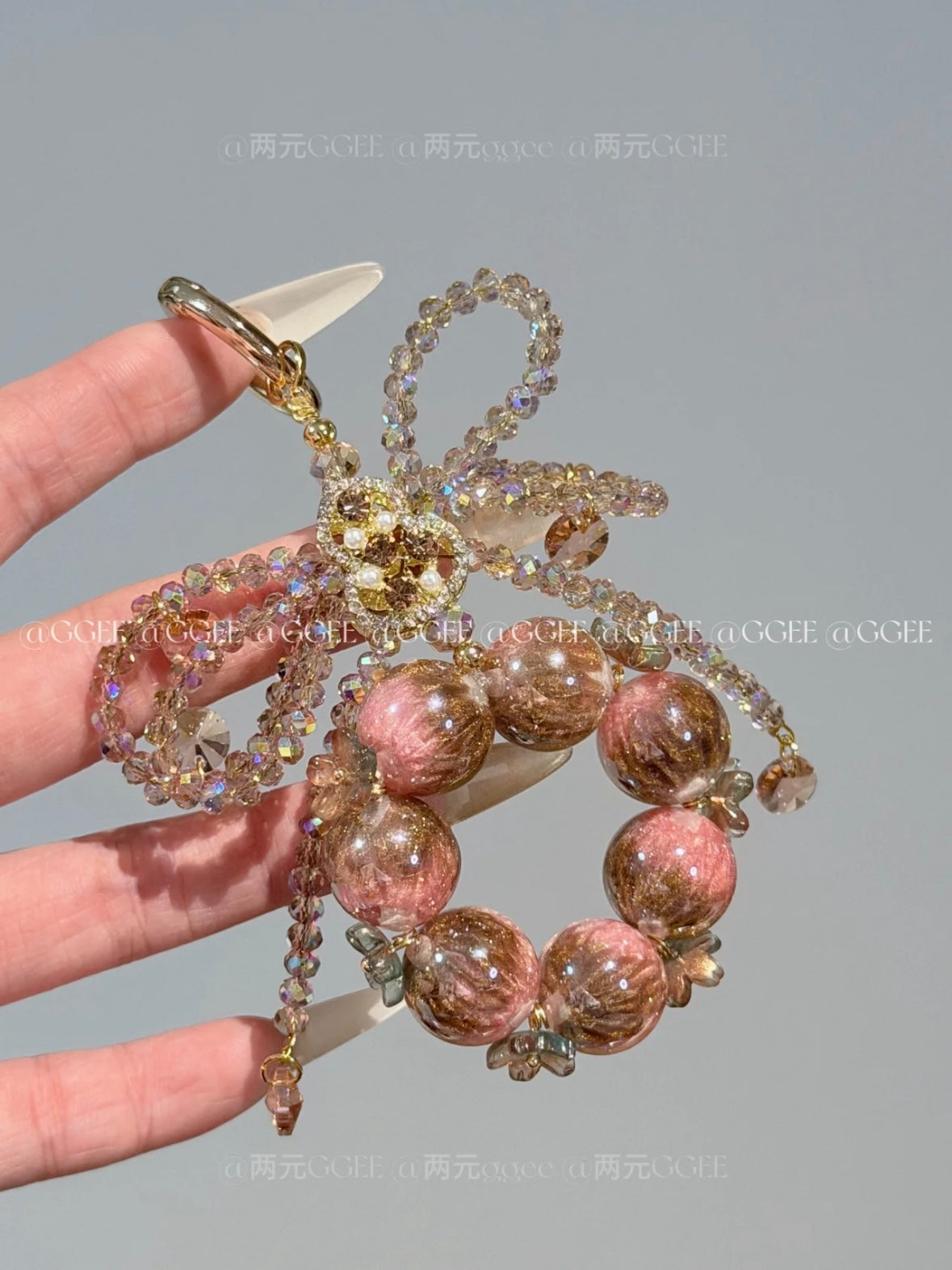The "Ballet Girl" Crystal Bow Charm - Rose Gold & Vintage Pink Beads | Balletcore Aesthetic