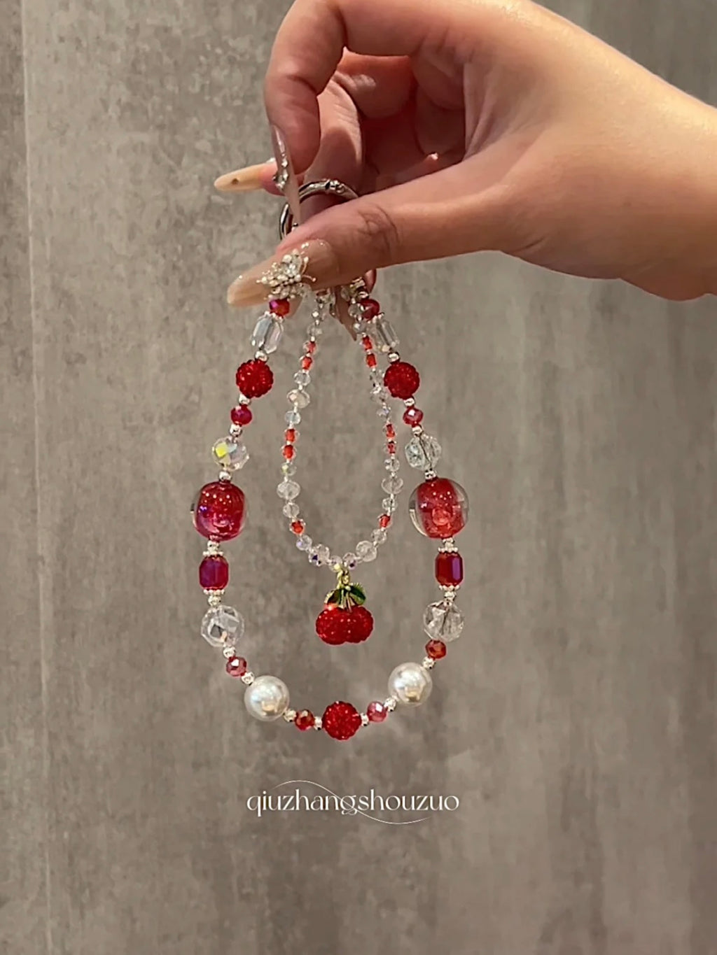 The "Cherry Bomb" Coquette Bag Charm Sugar Texture Red Beads & Crystal Strand | Summer Vibe