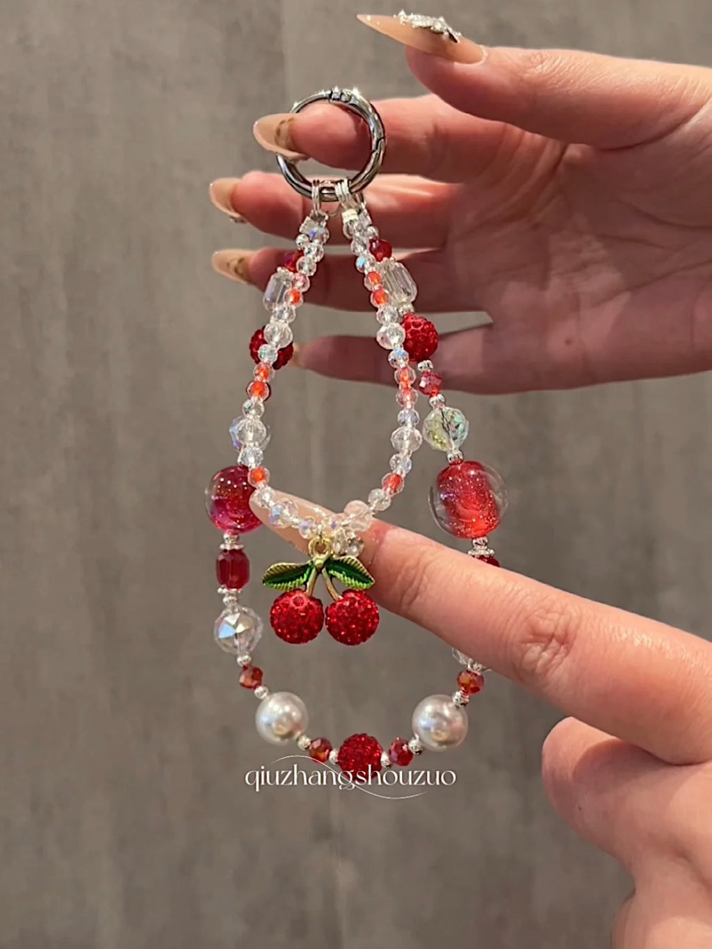 The "Cherry Bomb" Coquette Bag Charm Sugar Texture Red Beads & Crystal Strand | Summer Vibe