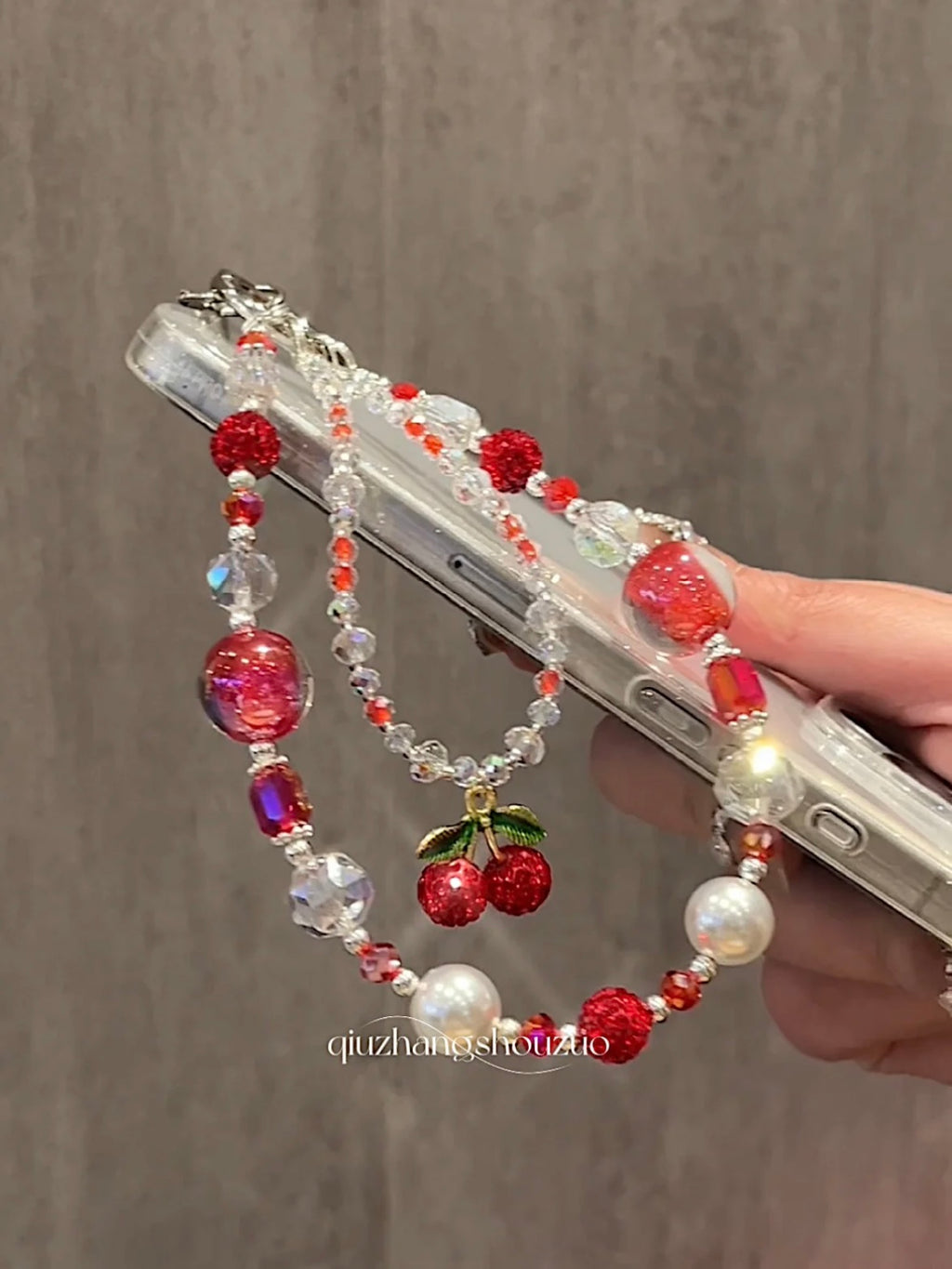 The "Cherry Bomb" Coquette Bag Charm Sugar Texture Red Beads & Crystal Strand | Summer Vibe