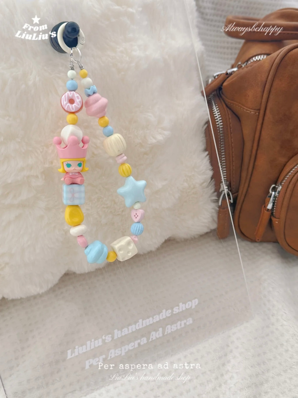 Handmade Custom Beaded Phone Charm - Powder Blue Molly Theme Phone Chain