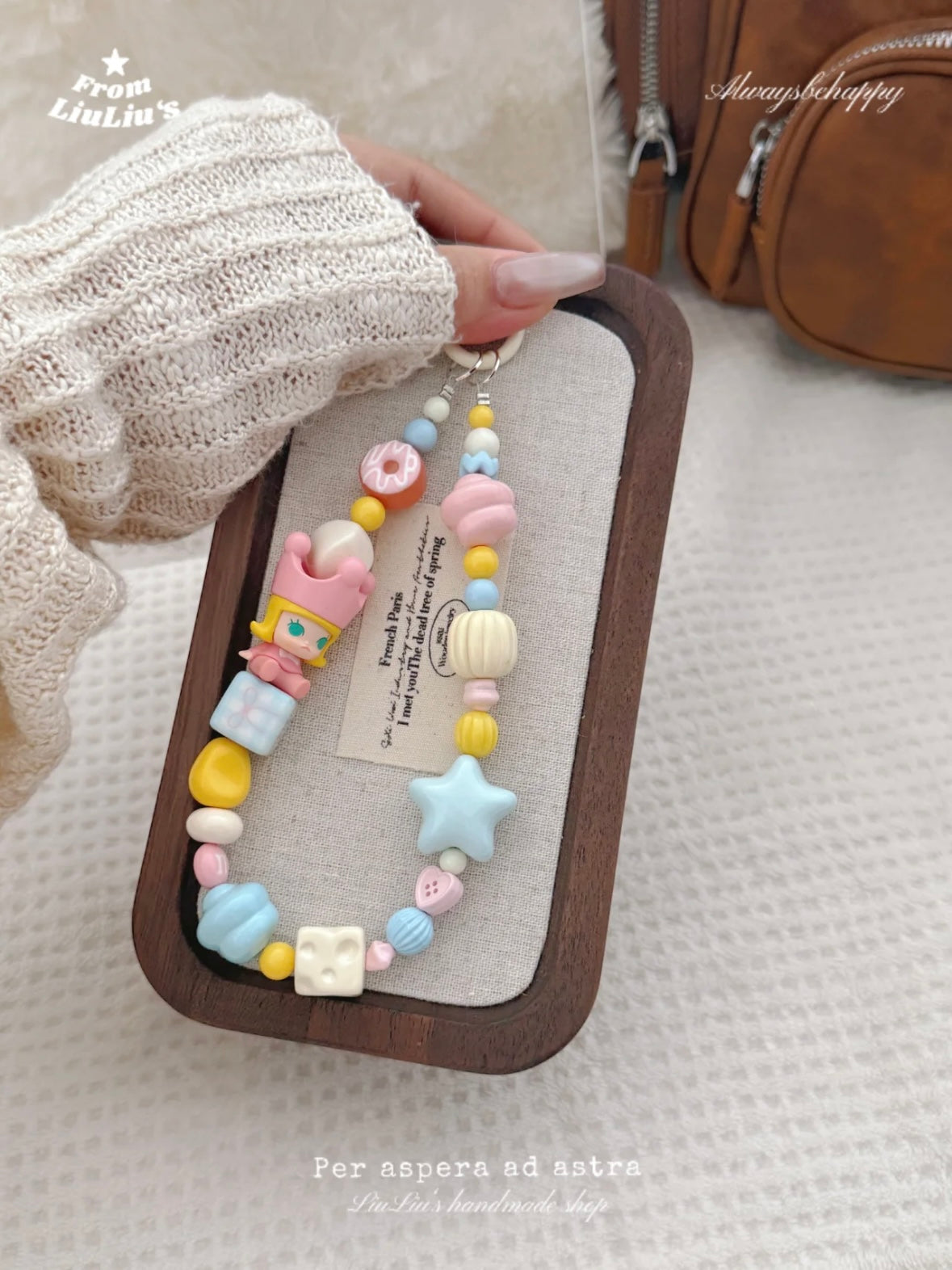 Handmade Custom Beaded Phone Charm - Powder Blue Molly Theme Phone Chain