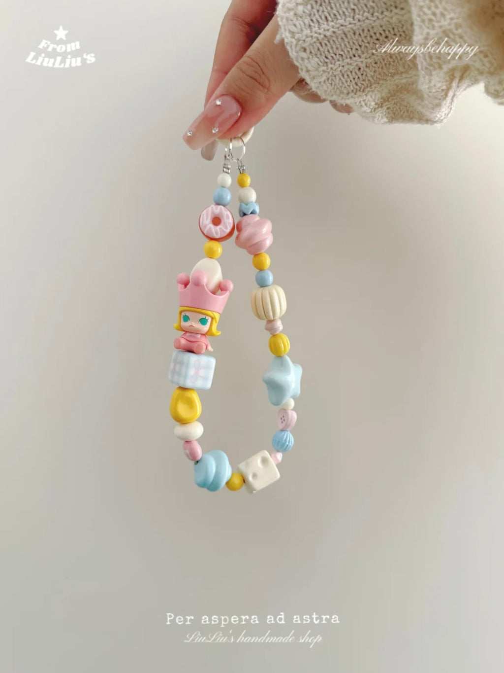 Handmade Custom Beaded Phone Charm - Powder Blue Molly Theme Phone Chain