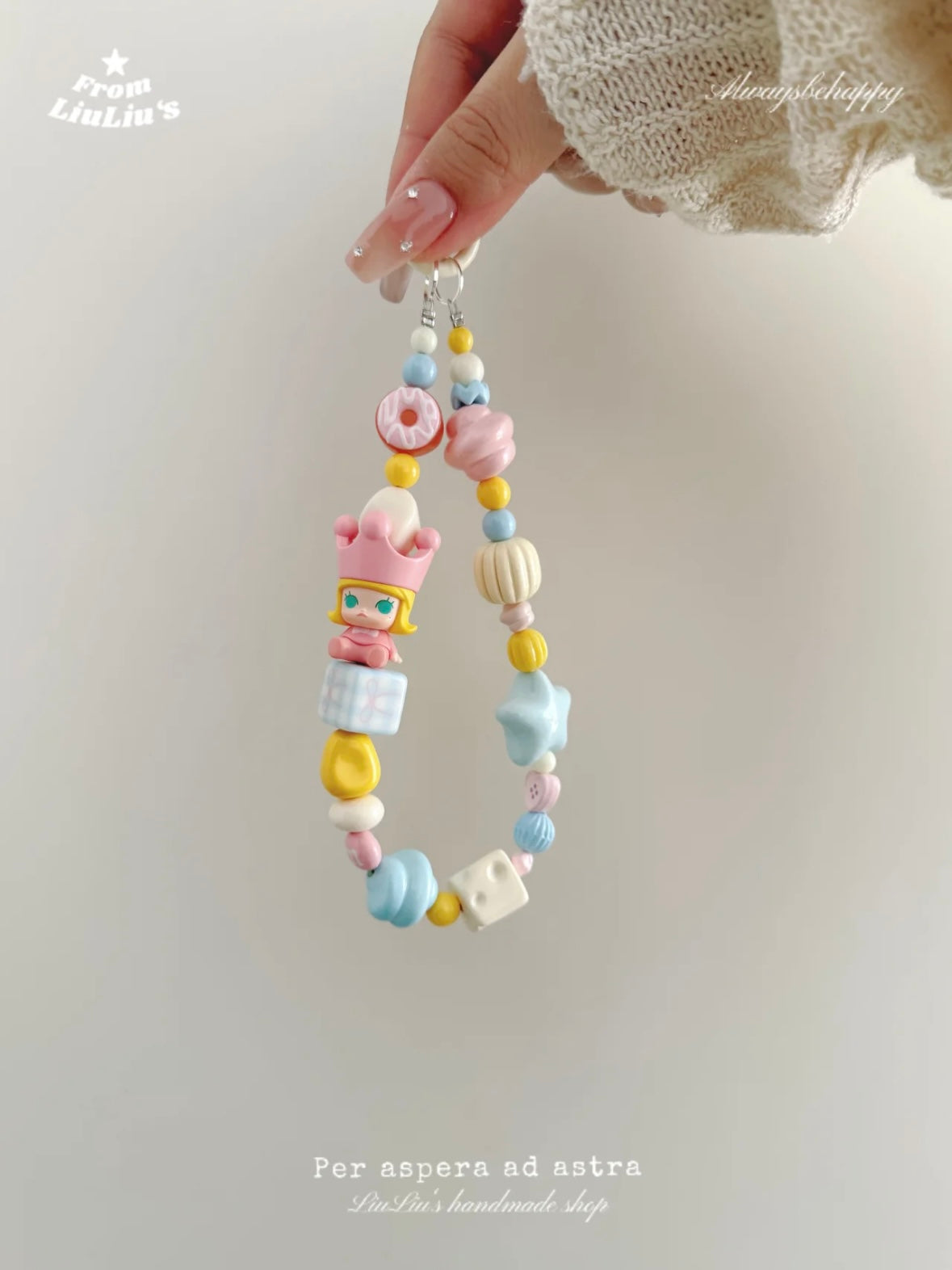Handmade Custom Beaded Phone Charm - Powder Blue Molly Theme Phone Chain