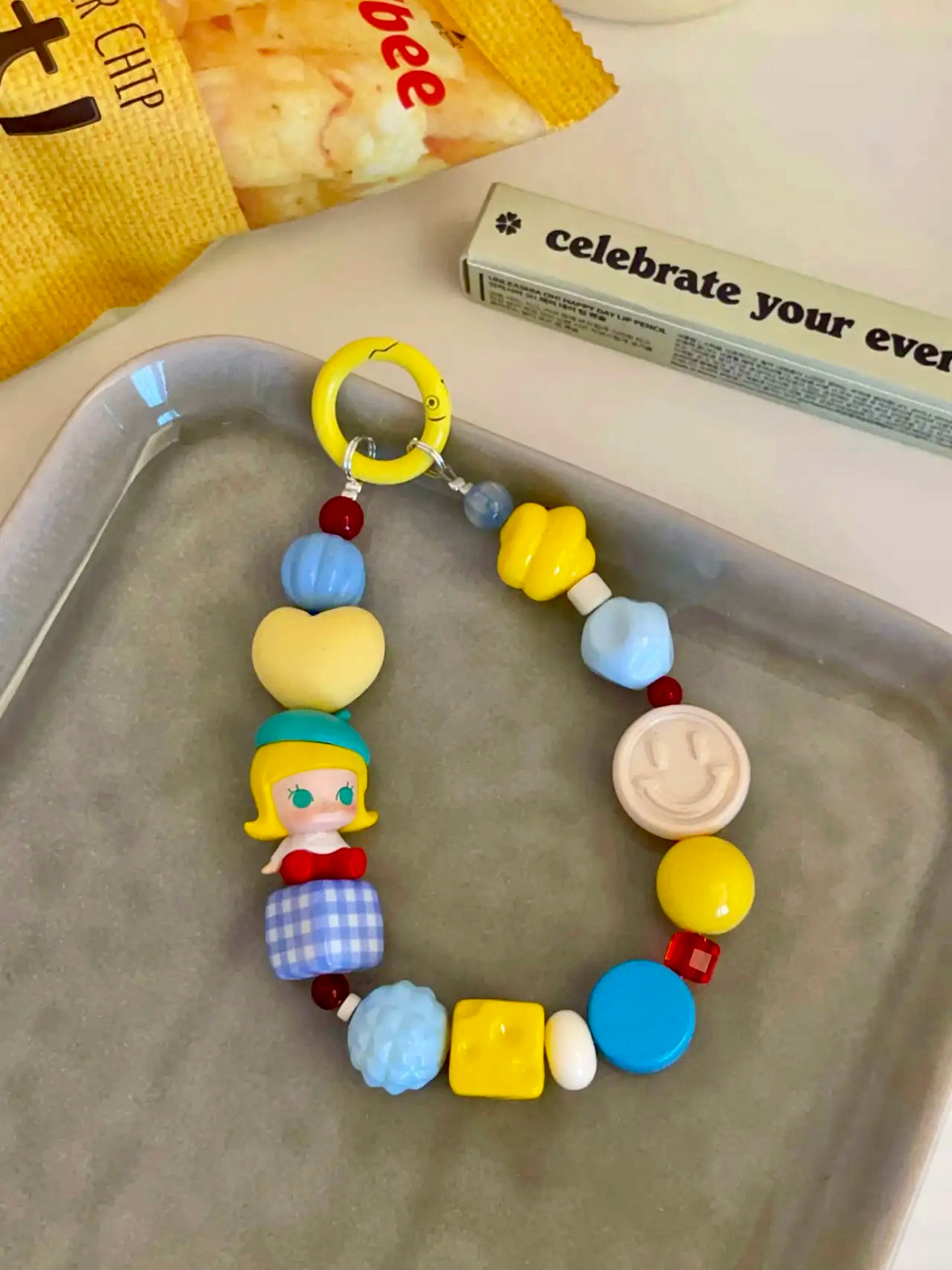 Handmade Custom Beaded Phone Charm - Molly Doll Large Beaded Phone Chain