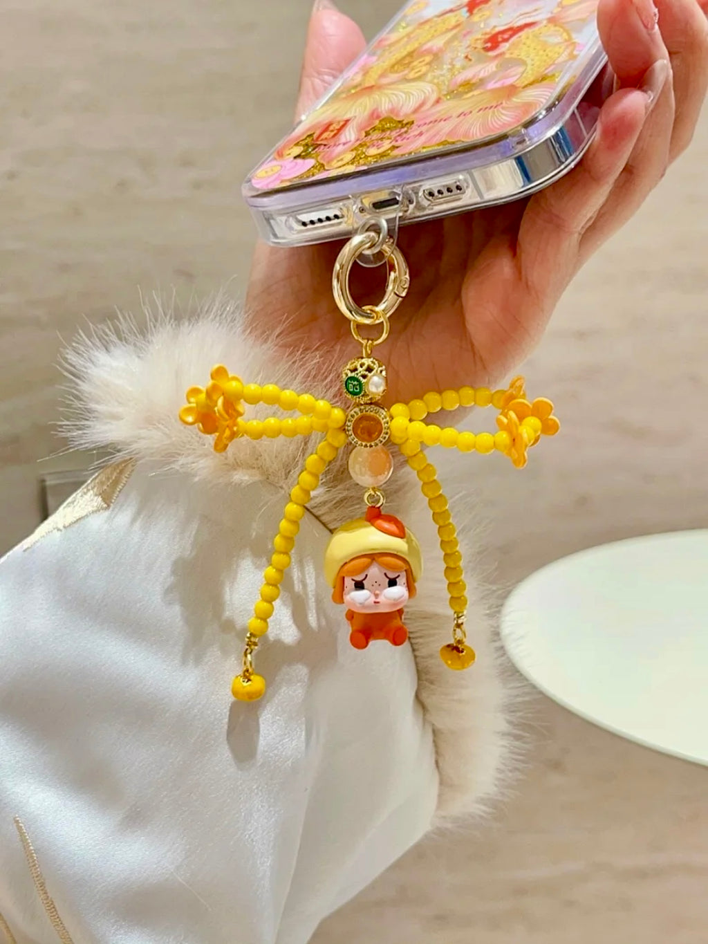 Handmade Custom Beaded Phone Charm - Orange Crying Sad Doll Theme Phone Lanyard