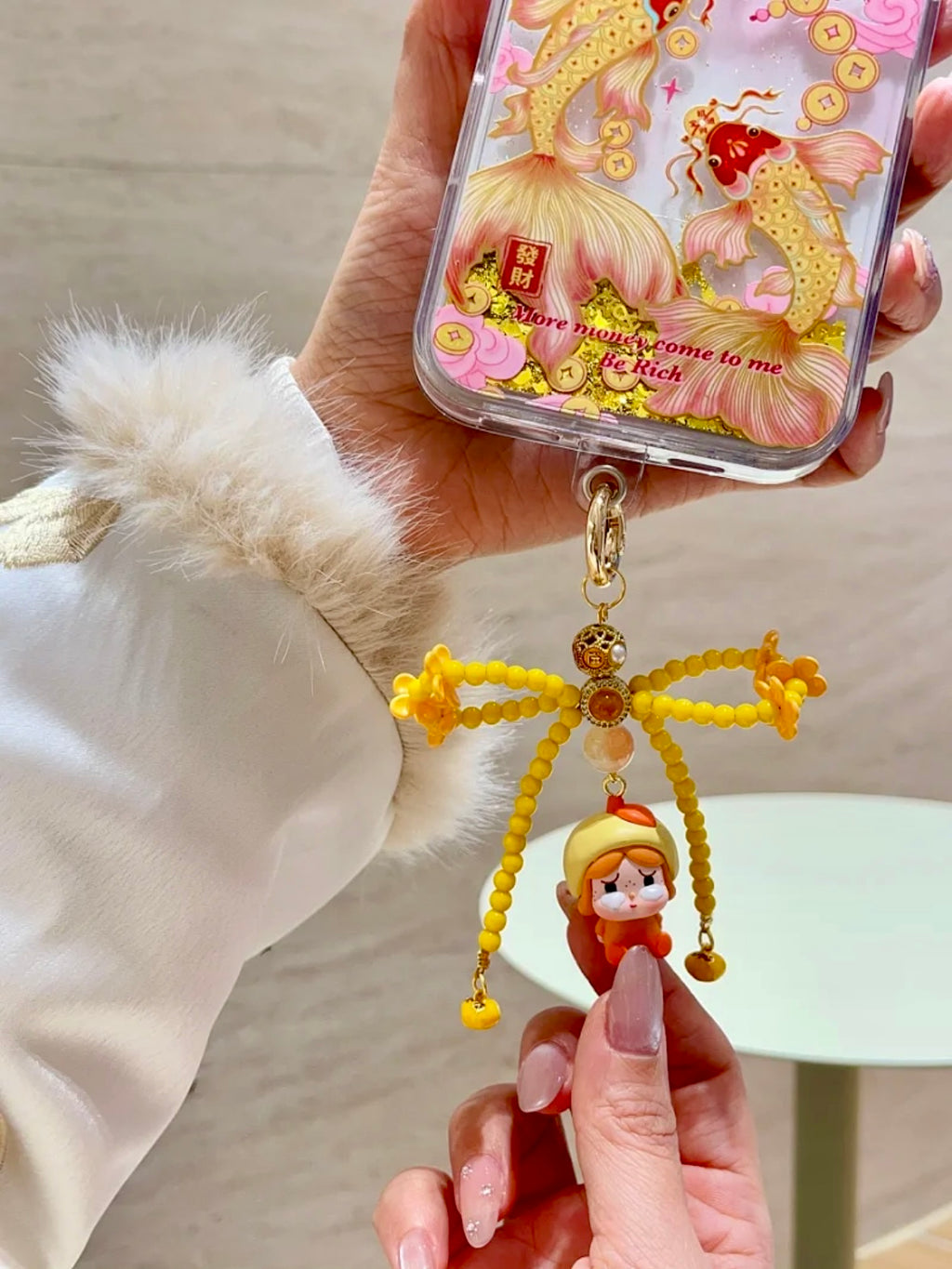 Handmade Custom Beaded Phone Charm - Orange Crying Sad Doll Theme Phone Lanyard