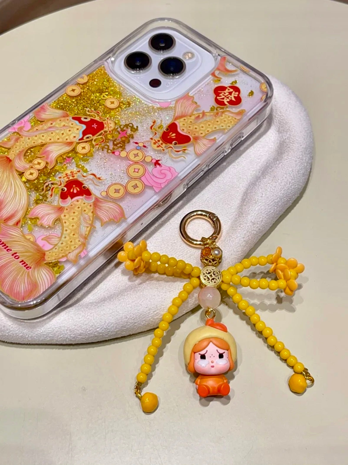 Handmade Custom Beaded Phone Charm - Orange Crying Sad Doll Theme Phone Lanyard