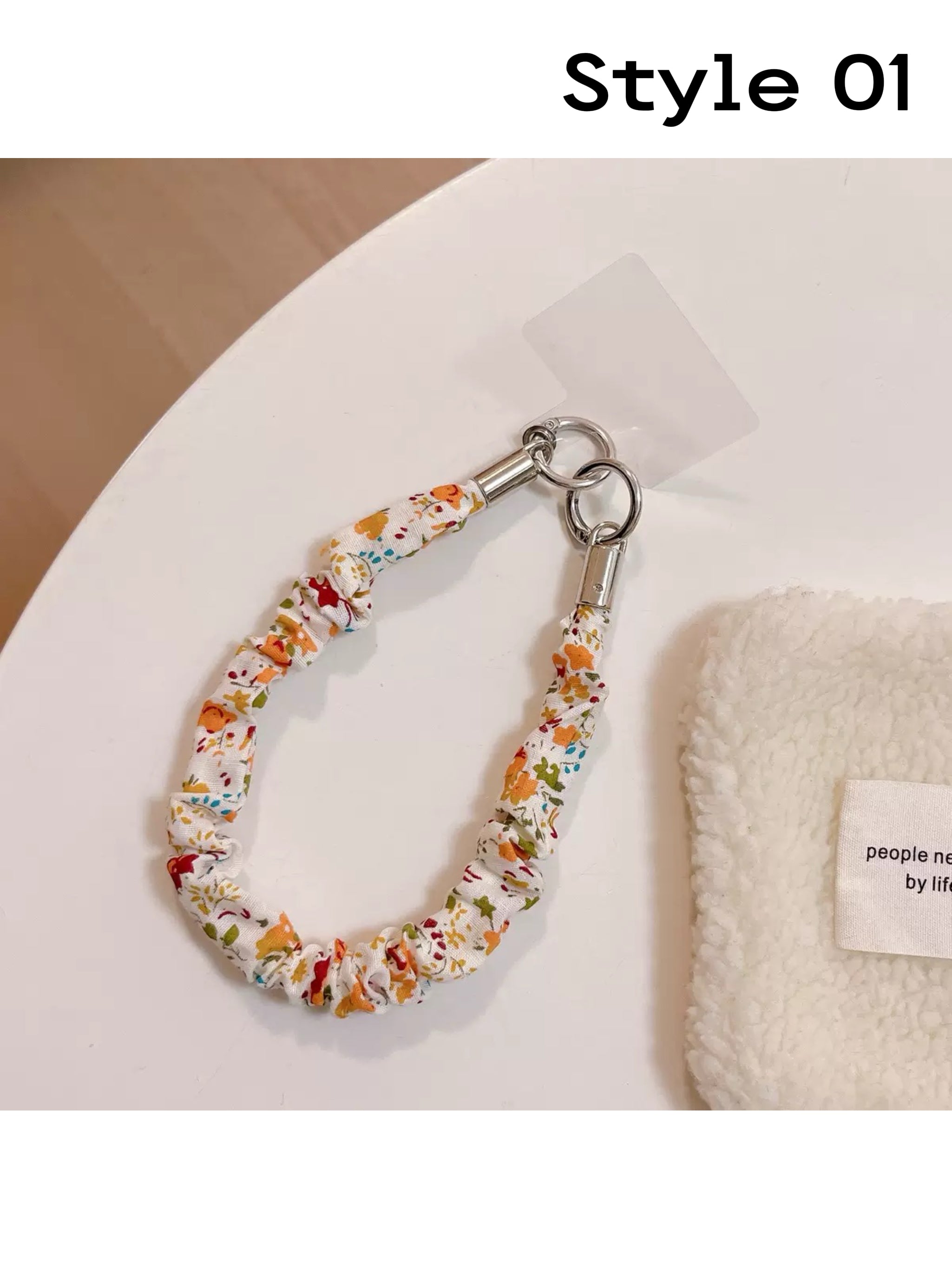 Handmade Fabric Floral Phone Case Chain Bracelet Wrist Strap Anti-Loss Key Chain Accessory