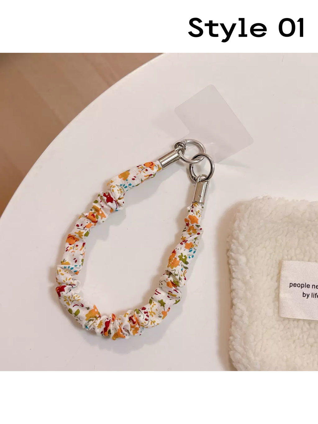 Handmade Fabric Floral Phone Case Chain Bracelet Wrist Strap Anti-Loss Key Chain Accessory