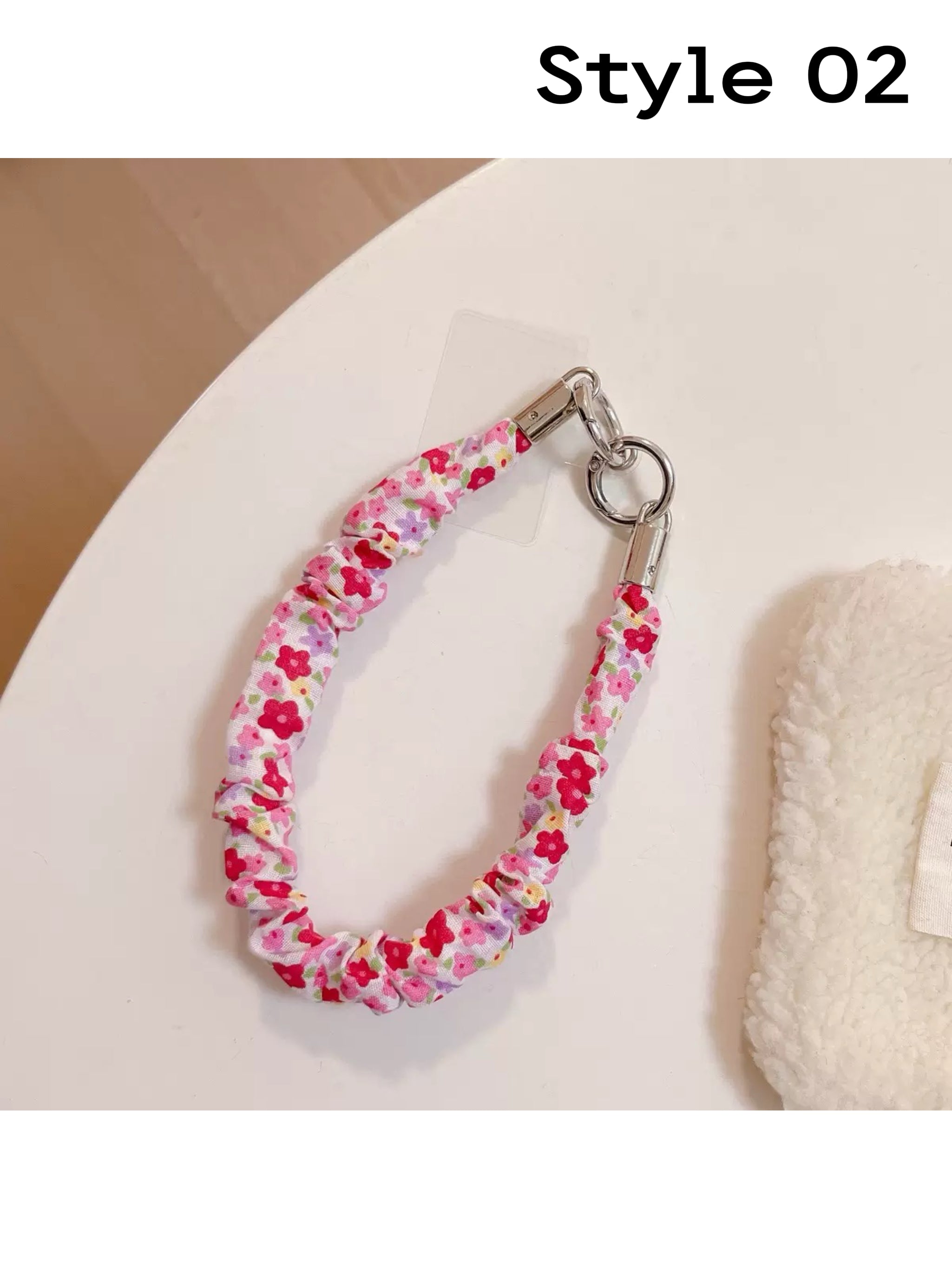 Handmade Fabric Floral Phone Case Chain Bracelet Wrist Strap Anti-Loss Key Chain Accessory