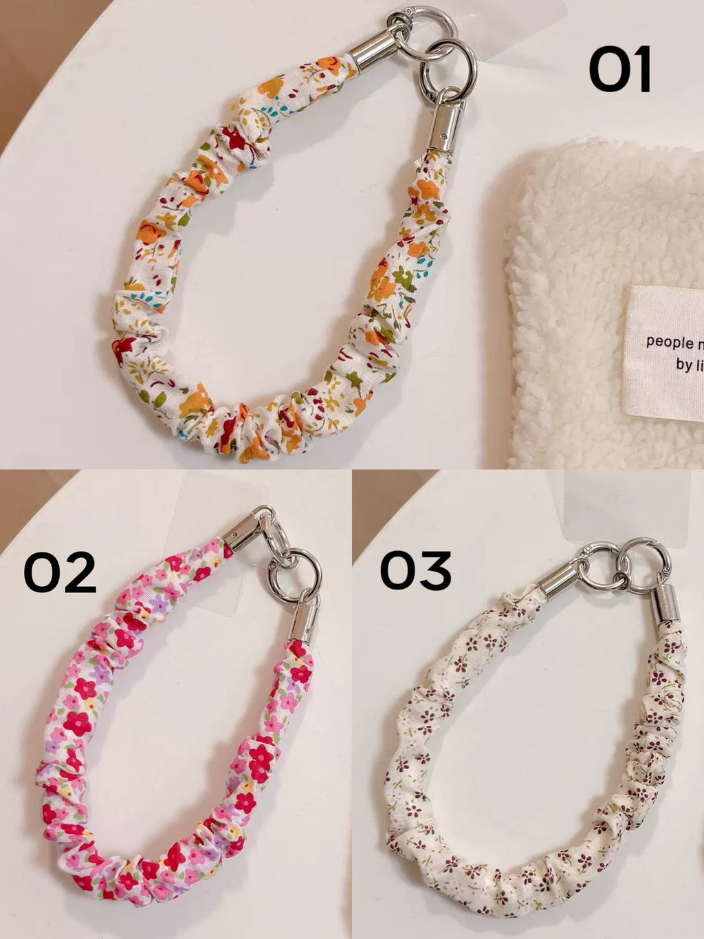 Handmade Fabric Floral Phone Case Chain Bracelet Wrist Strap Anti-Loss Key Chain Accessory