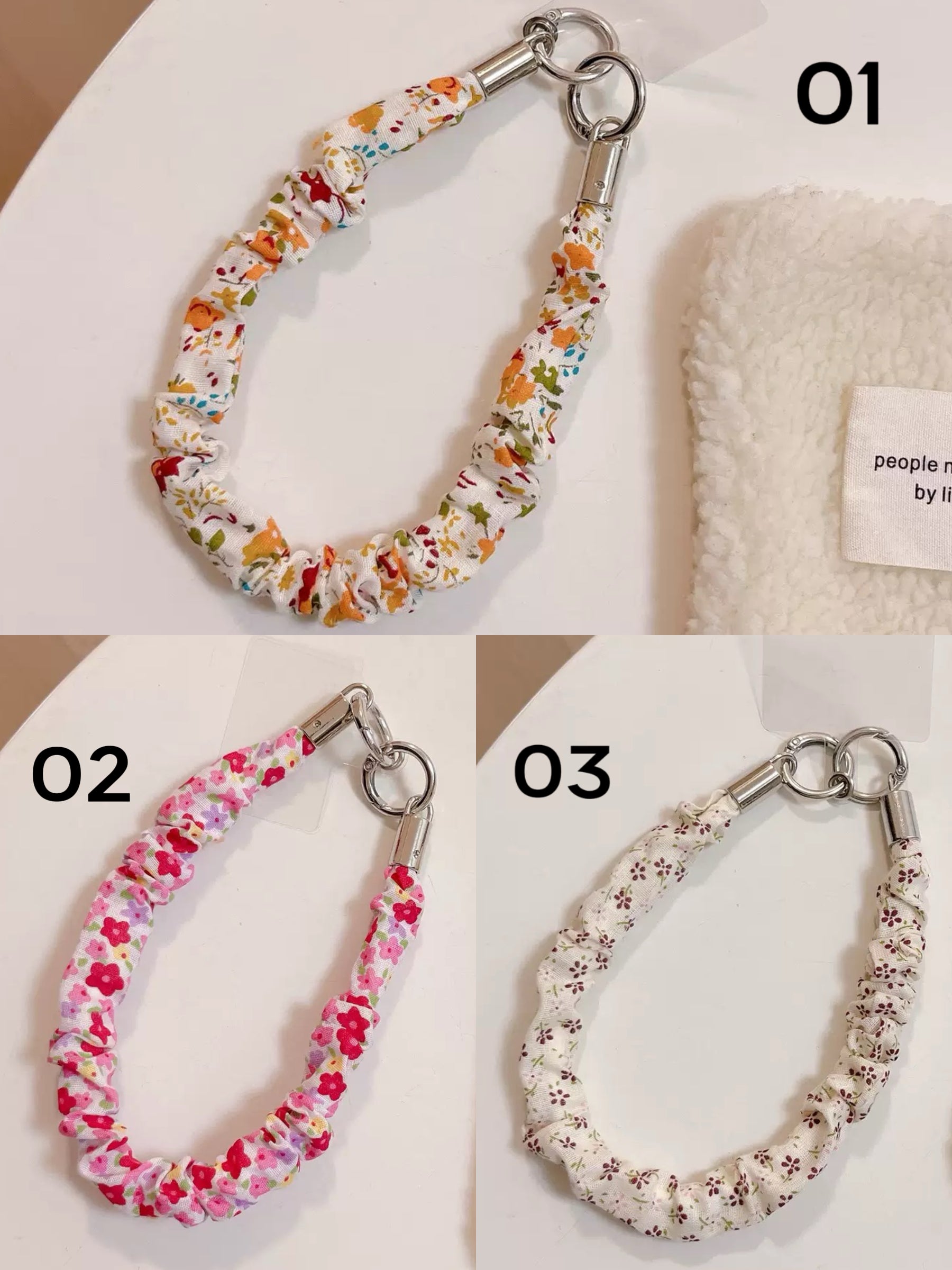 Handmade Fabric Floral Phone Case Chain Bracelet Wrist Strap Anti-Loss Key Chain Accessory