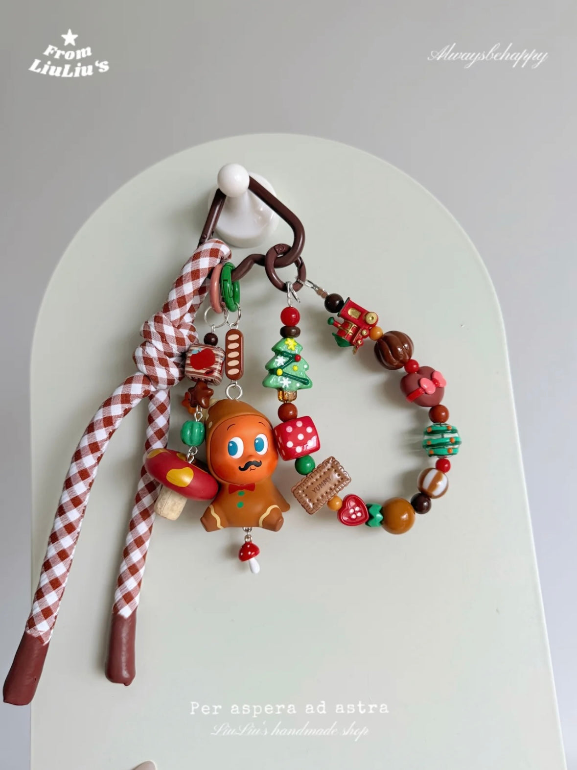 Trendy Toy modified Doll Custom Beaded Bag Charms - Cartoon-Style Doll in Red Christmas Theme