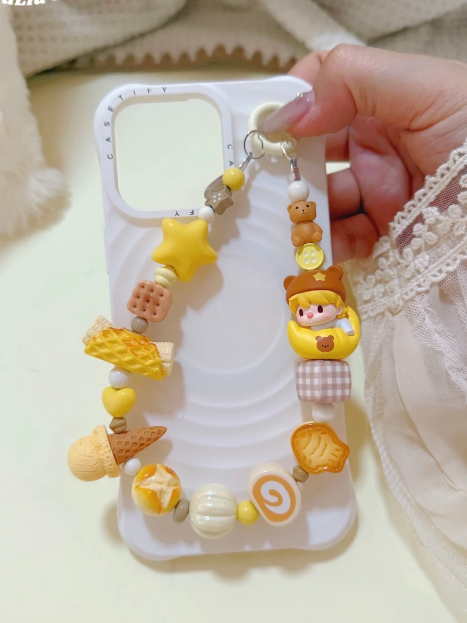Trendy IP Character modified doll Custom Beaded Phone Charm - Yellow-Toned Baking Theme Phone Chain